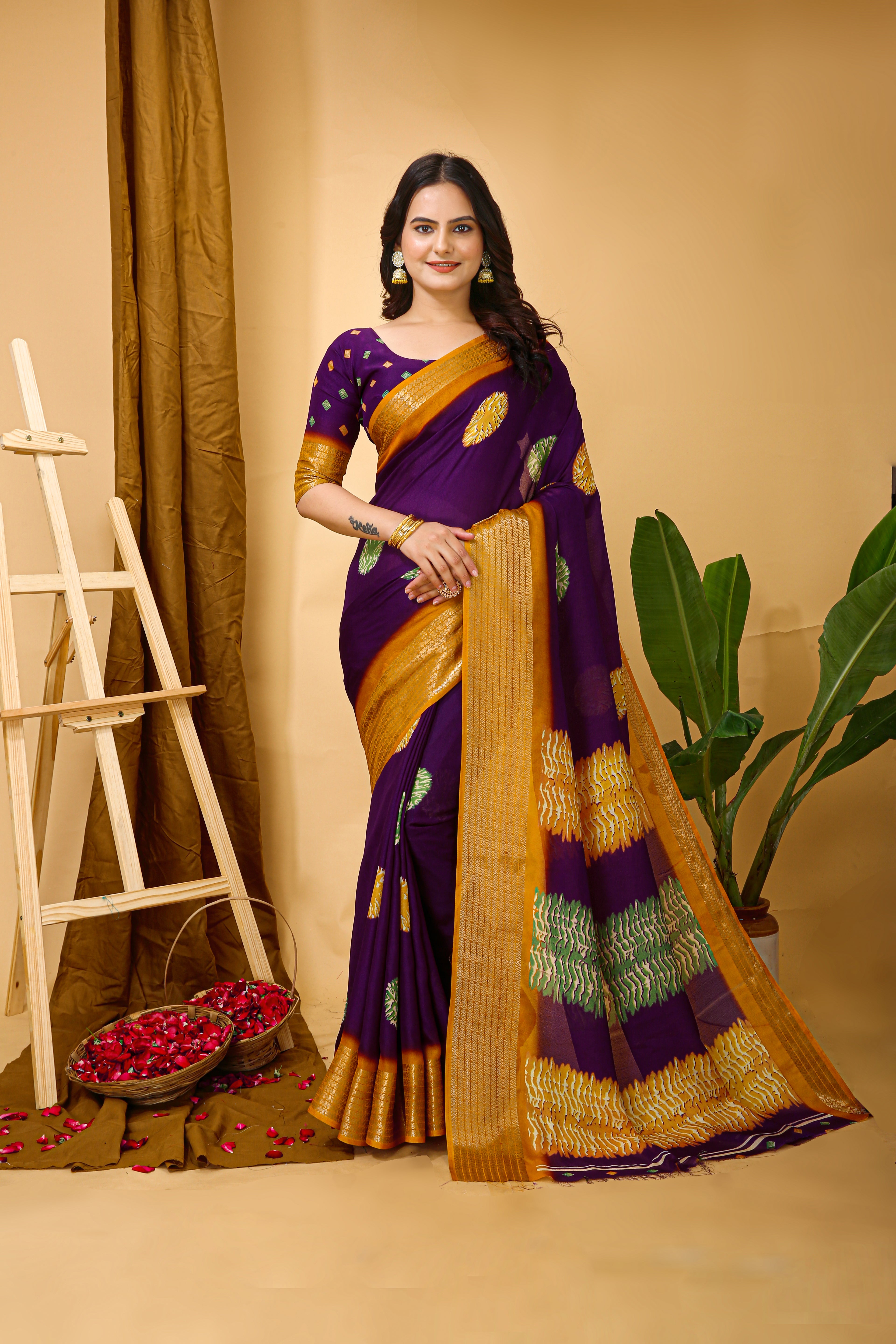 Black Kalamkari Print Saree with Jacard Zari Border & Pallu With Printed Blouse