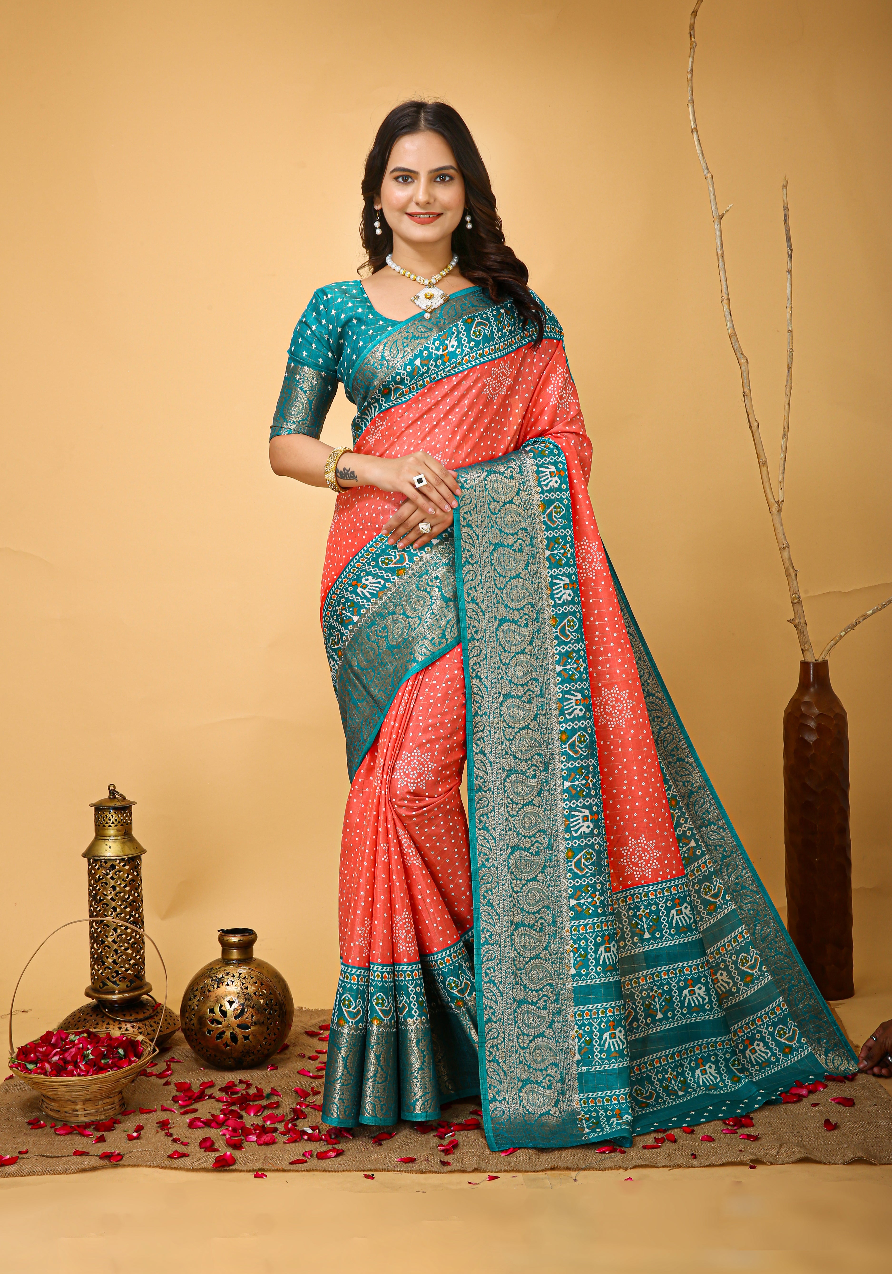 Classic Soft Dola Cotton Kalamkari Saree with Weaving Jacquard Kanjivaram Zari Border