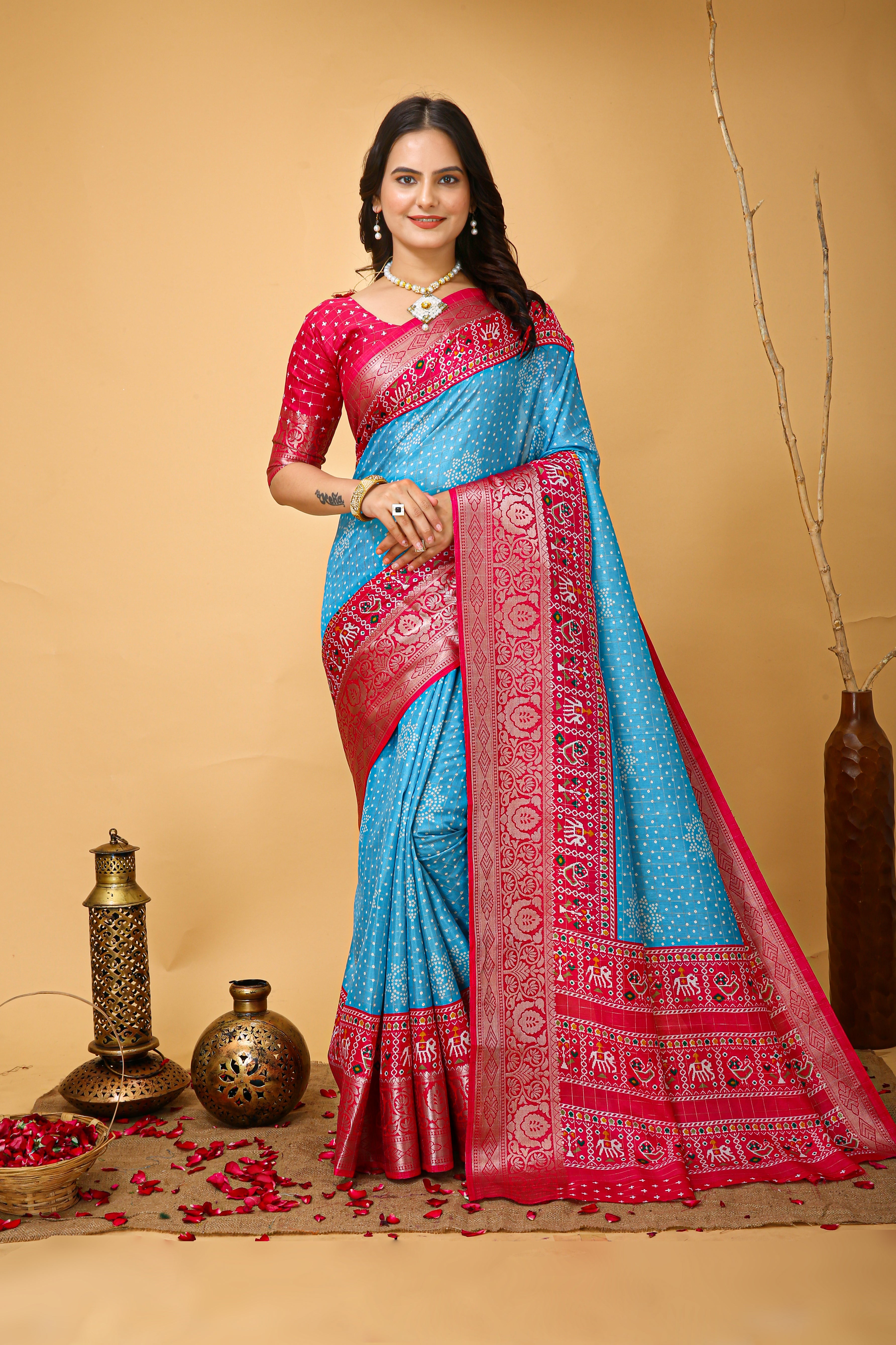 Classic Soft Dola Cotton Kalamkari Saree with Weaving Jacquard Kanjivaram Zari Border