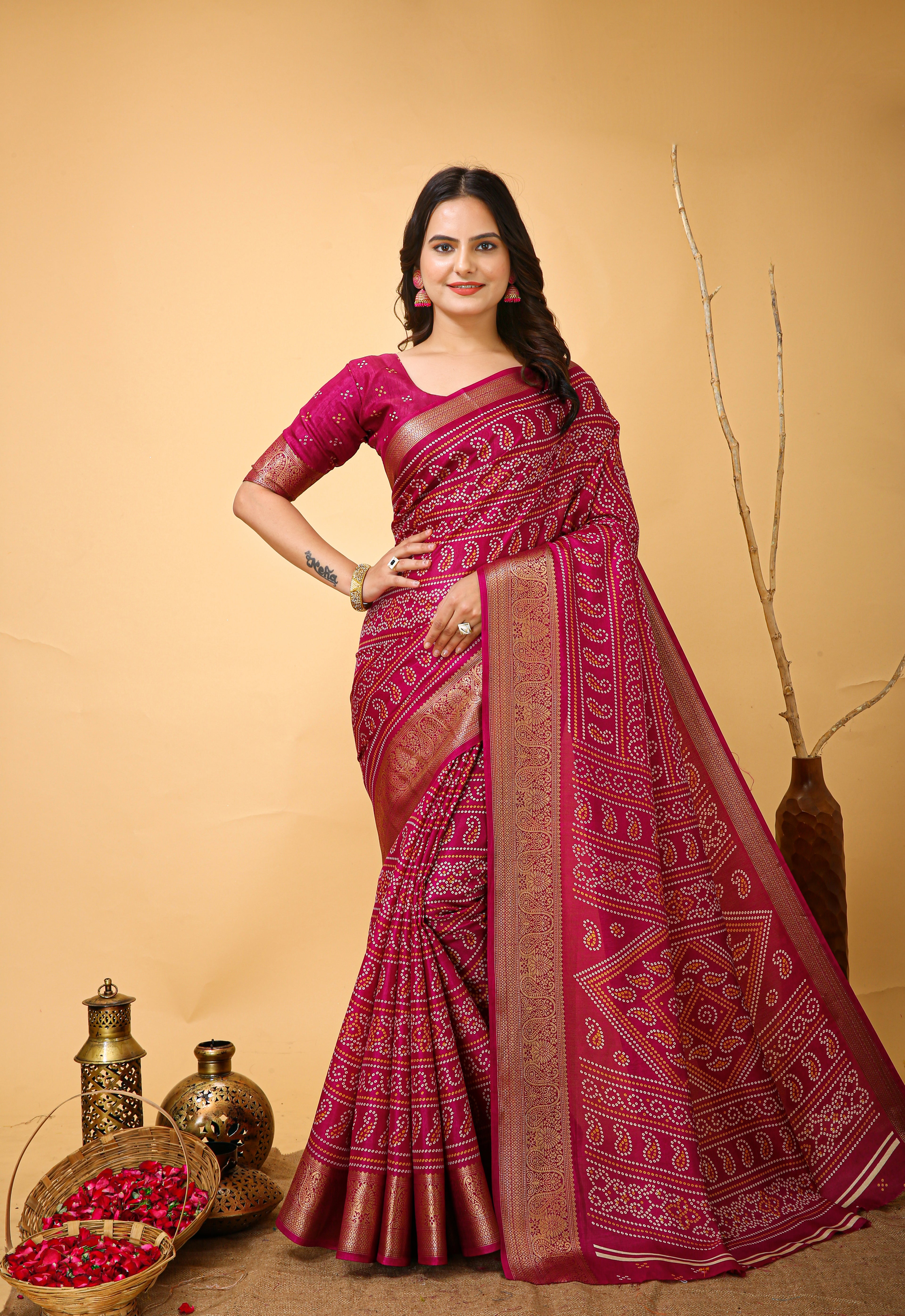 Elegant Dola Cotton Kalamkari Saree with Premium Jacquard Kanjivaram Zari Border
