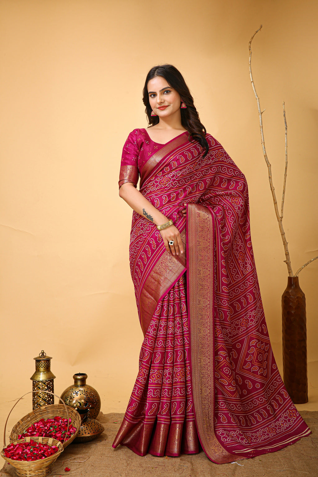 Elegant Dola Cotton Kalamkari Saree with Premium Jacquard Kanjivaram Zari Border