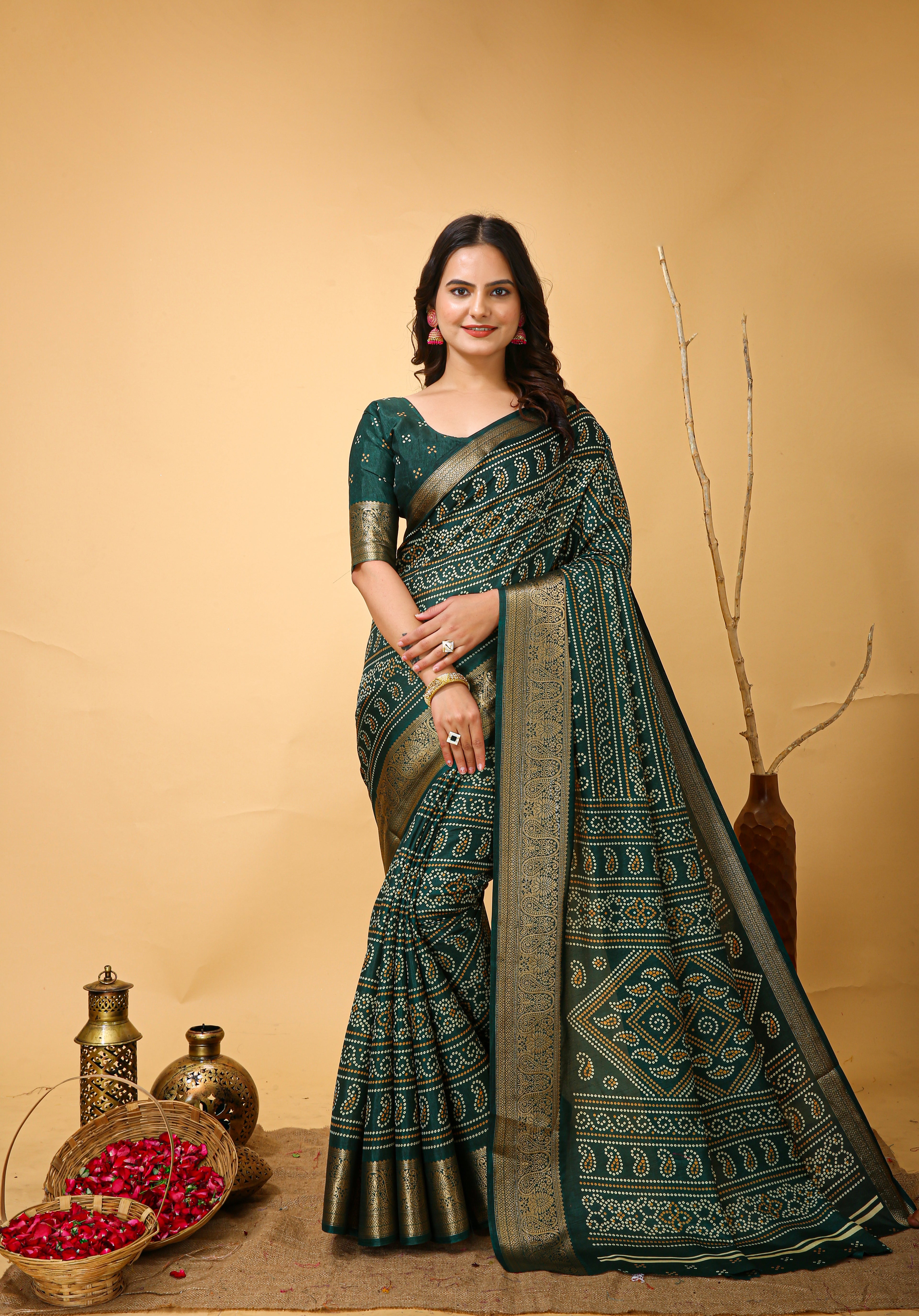 Elegant Dola Cotton Kalamkari Saree with Premium Jacquard Kanjivaram Zari Border