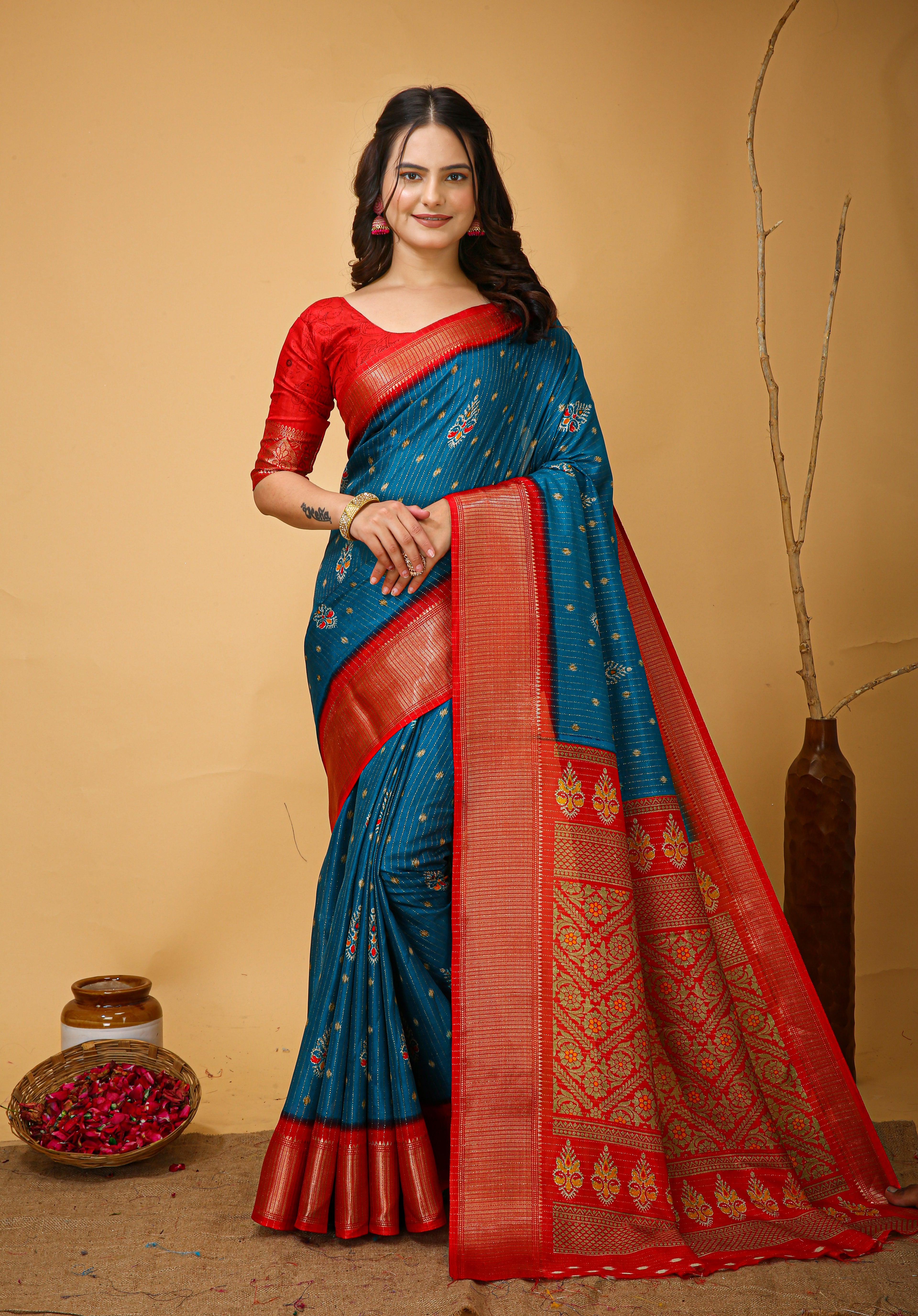 Premium Soft Dola Cotton Saree in Kalamkari Print with Jacquard Zari Border