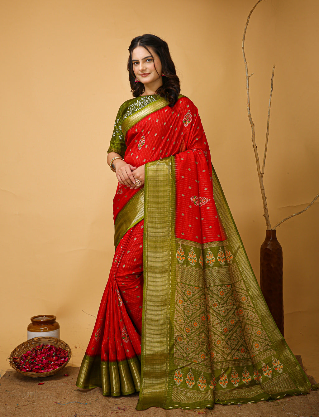 Premium Soft Dola Cotton Saree in Kalamkari Print with Jacquard Zari Border