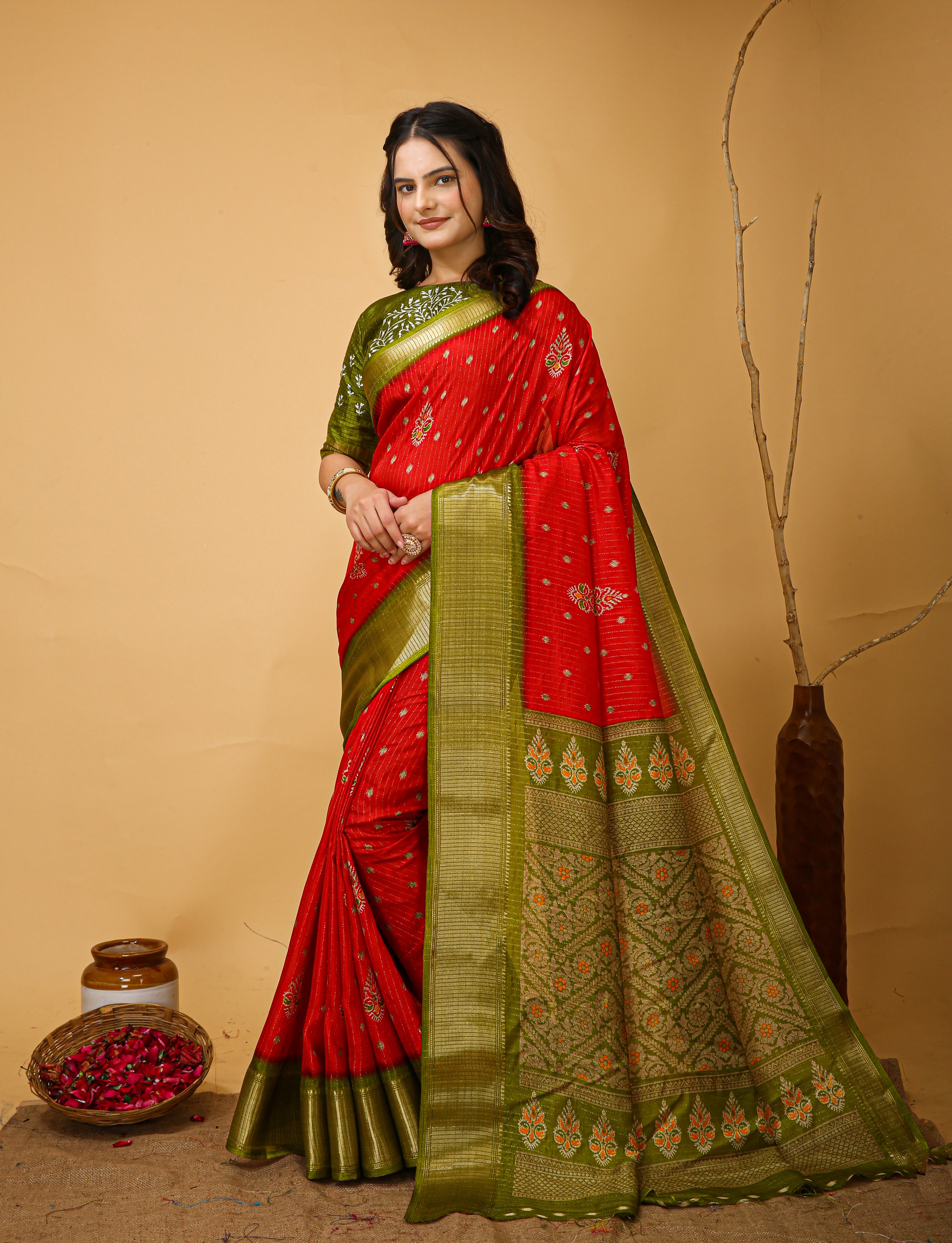 Premium Soft Dola Cotton Saree in Kalamkari Print with Jacquard Zari Border