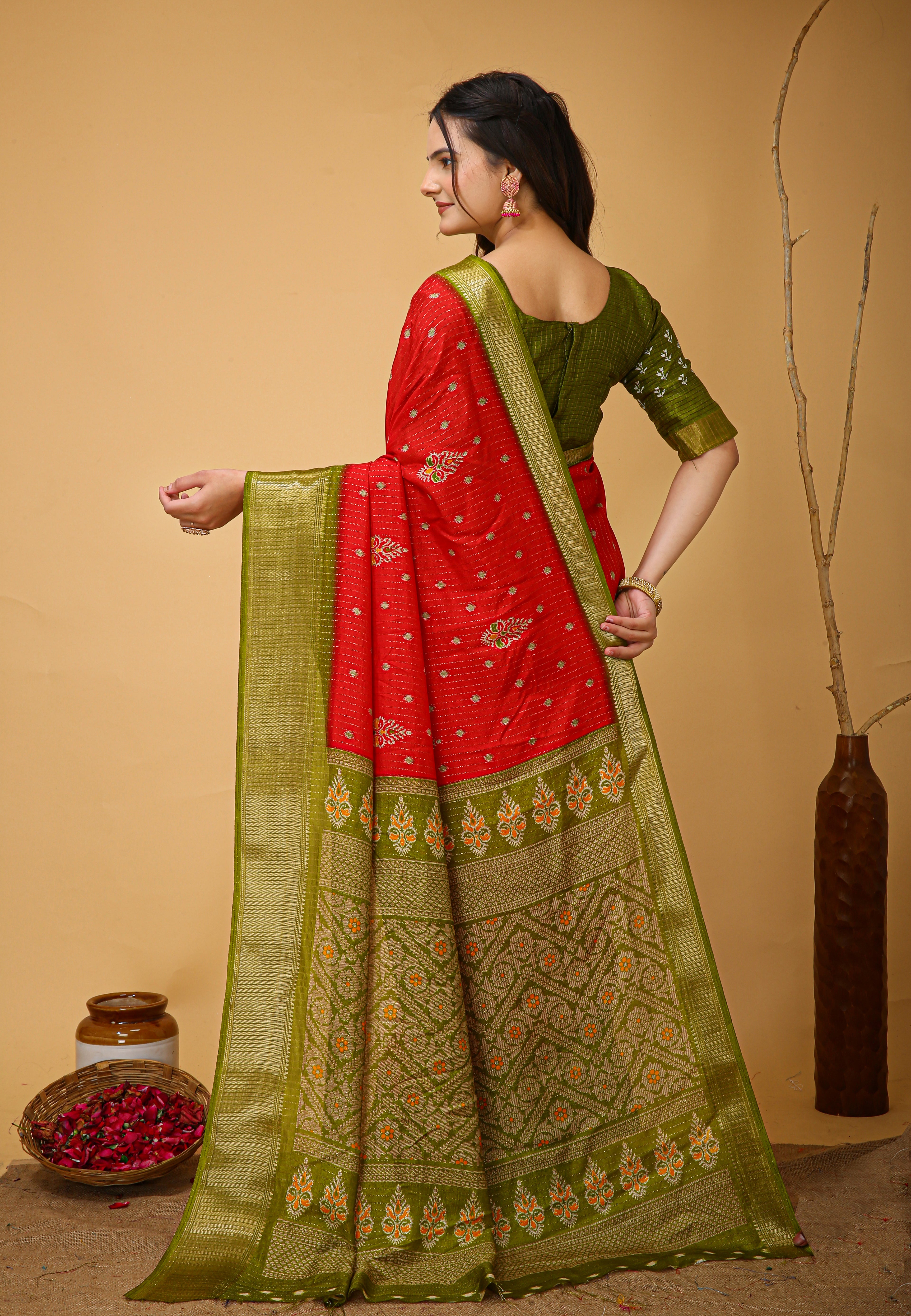 Premium Soft Dola Cotton Saree in Kalamkari Print with Jacquard Zari Border