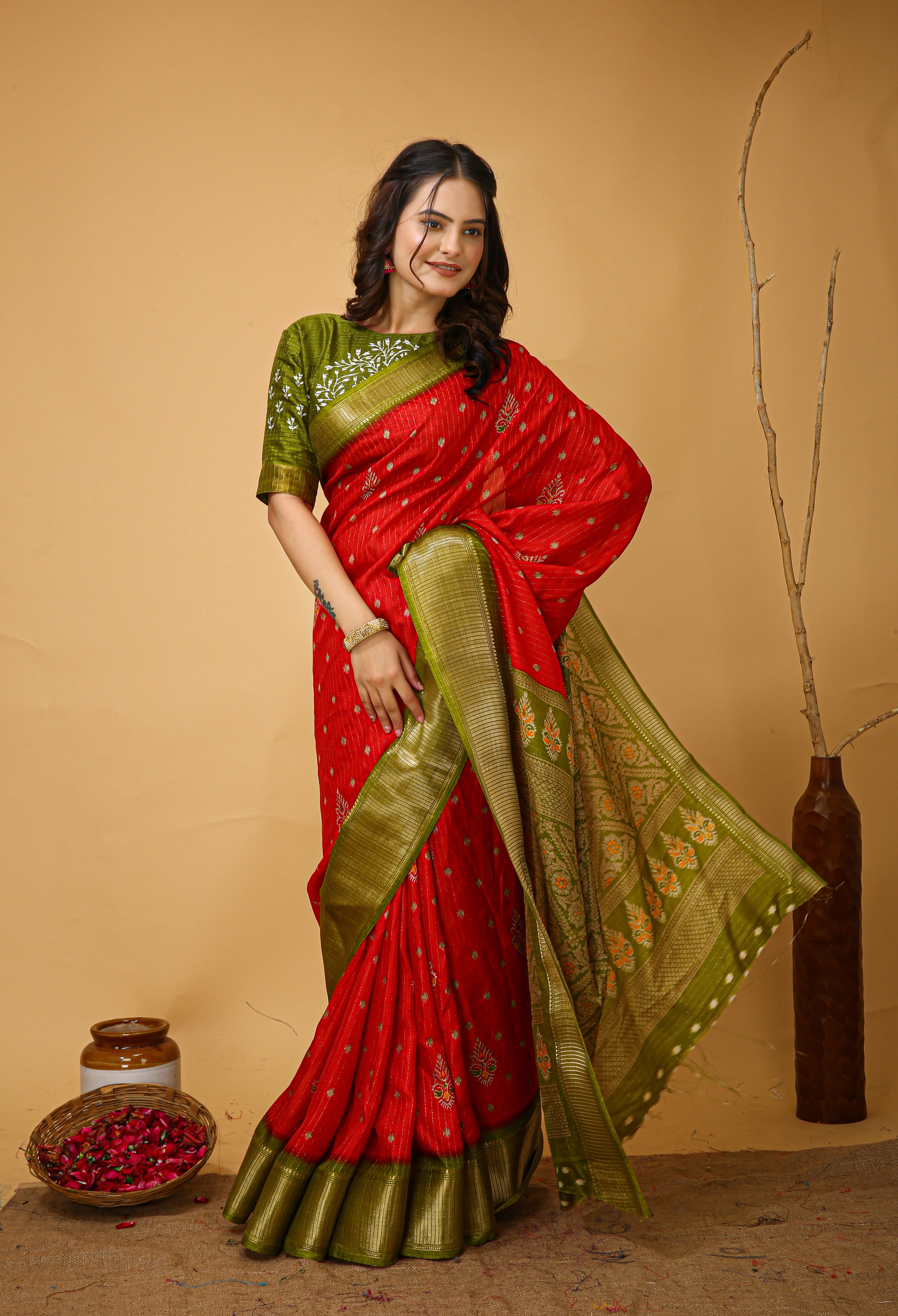 Premium Soft Dola Cotton Saree in Kalamkari Print with Jacquard Zari Border