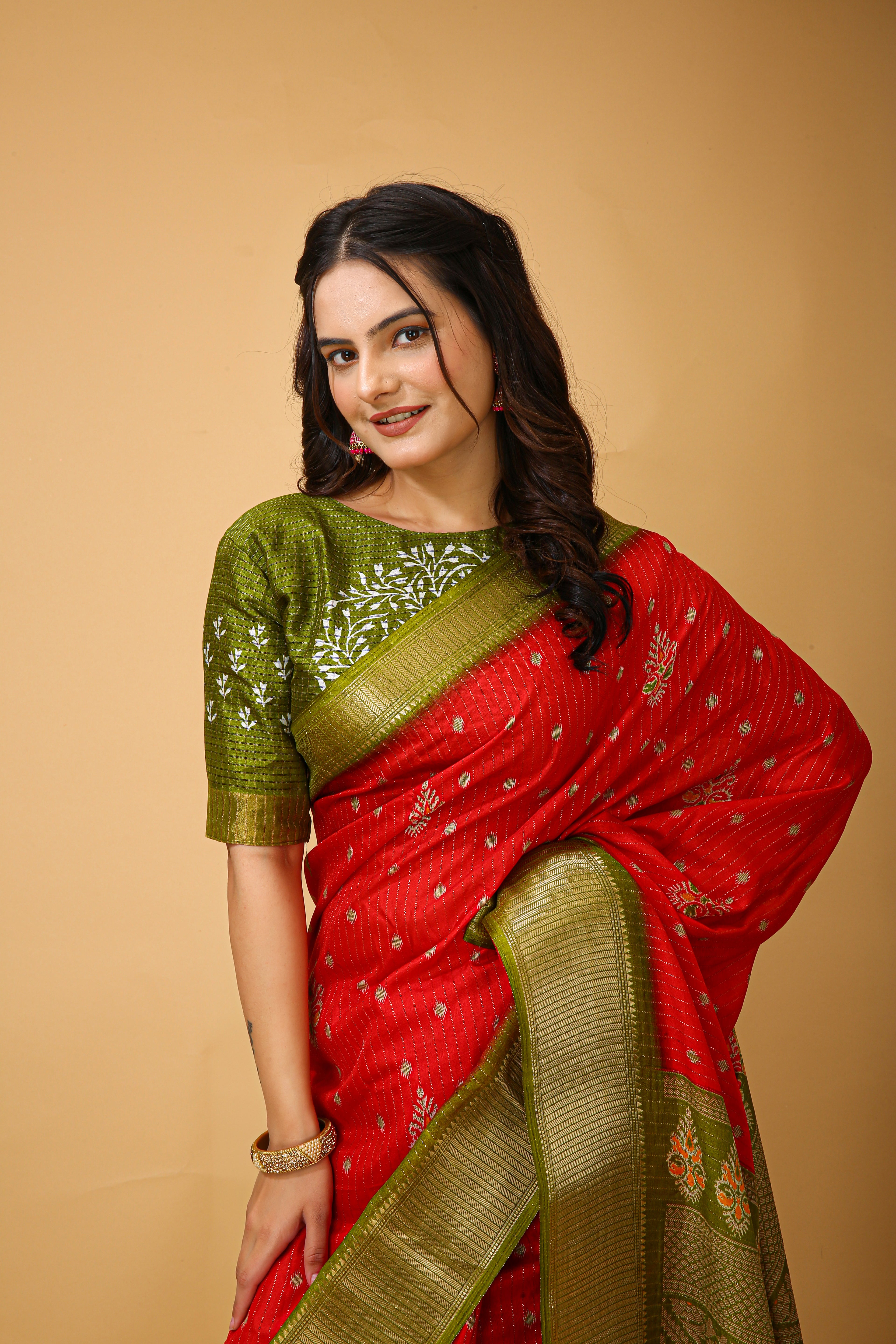 Premium Soft Dola Cotton Saree in Kalamkari Print with Jacquard Zari Border