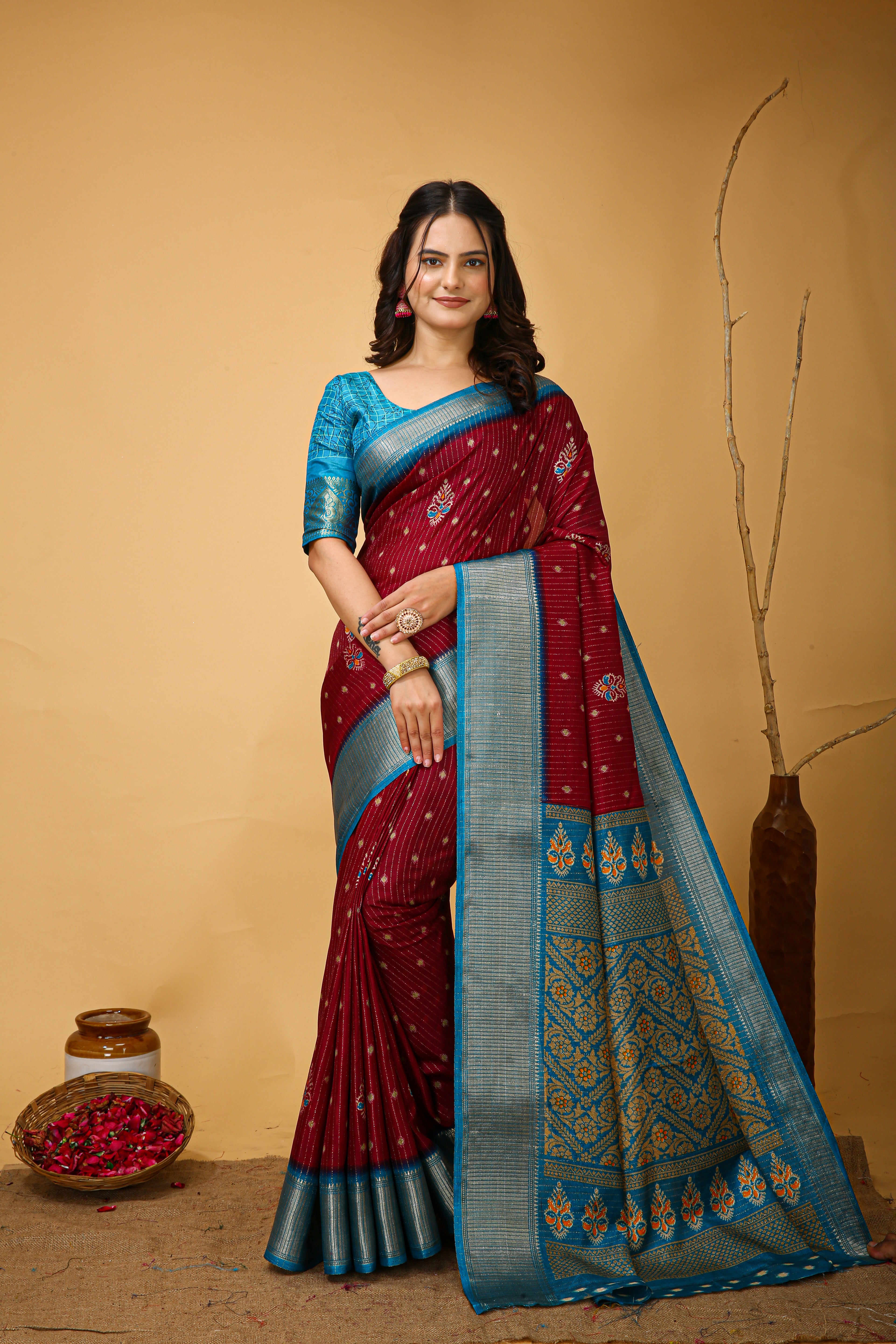 Premium Soft Dola Cotton Saree in Kalamkari Print with Jacquard Zari Border