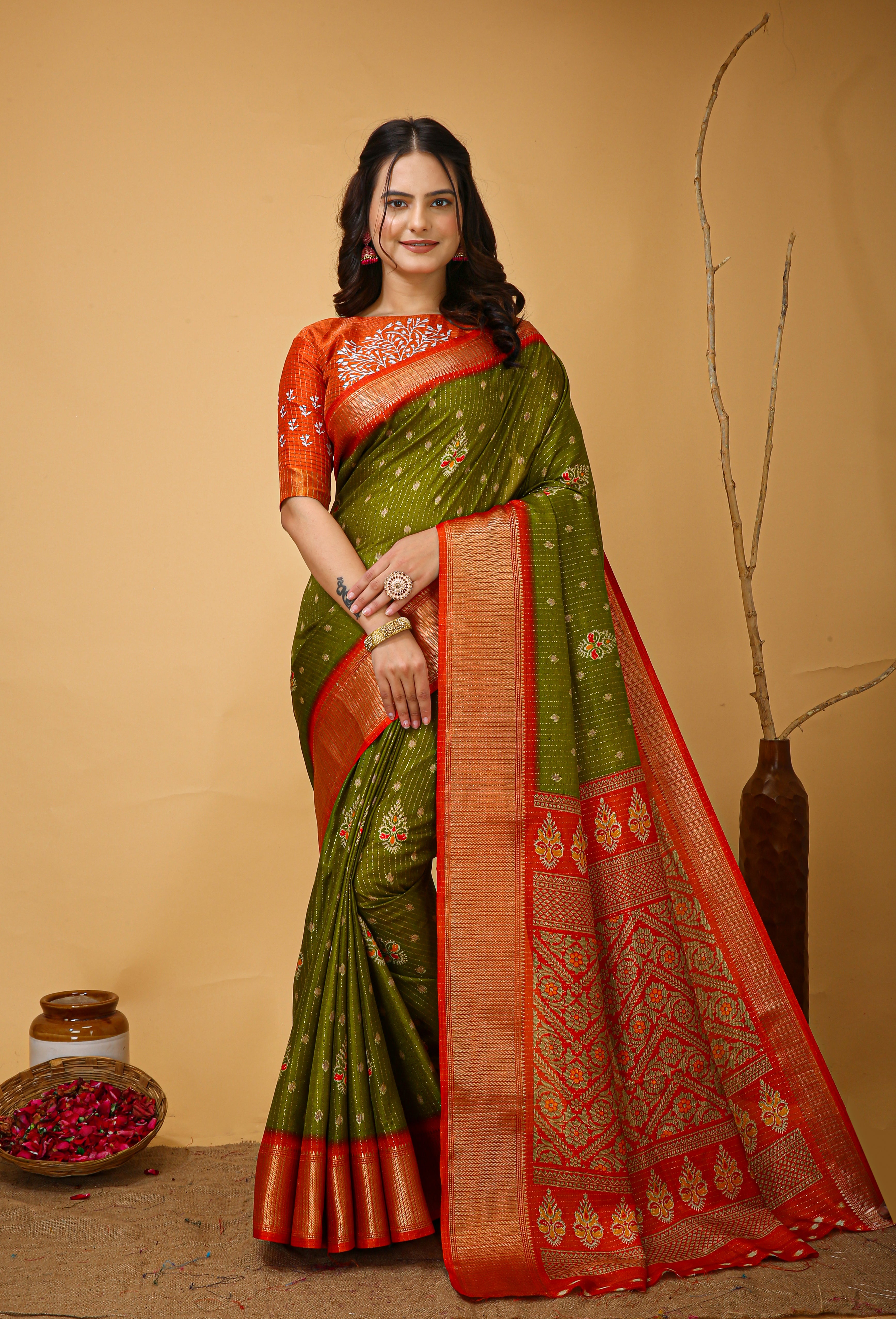 Premium Soft Dola Cotton Saree in Kalamkari Print with Jacquard Zari Border