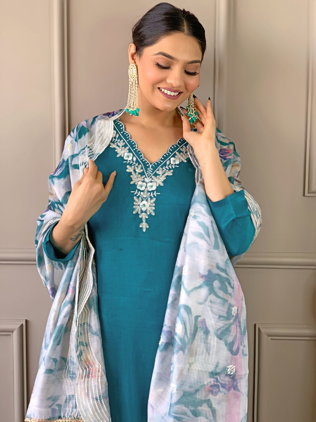 Rama Premium Viscose Chanderi Embroidered Kurta Set with Dupatta