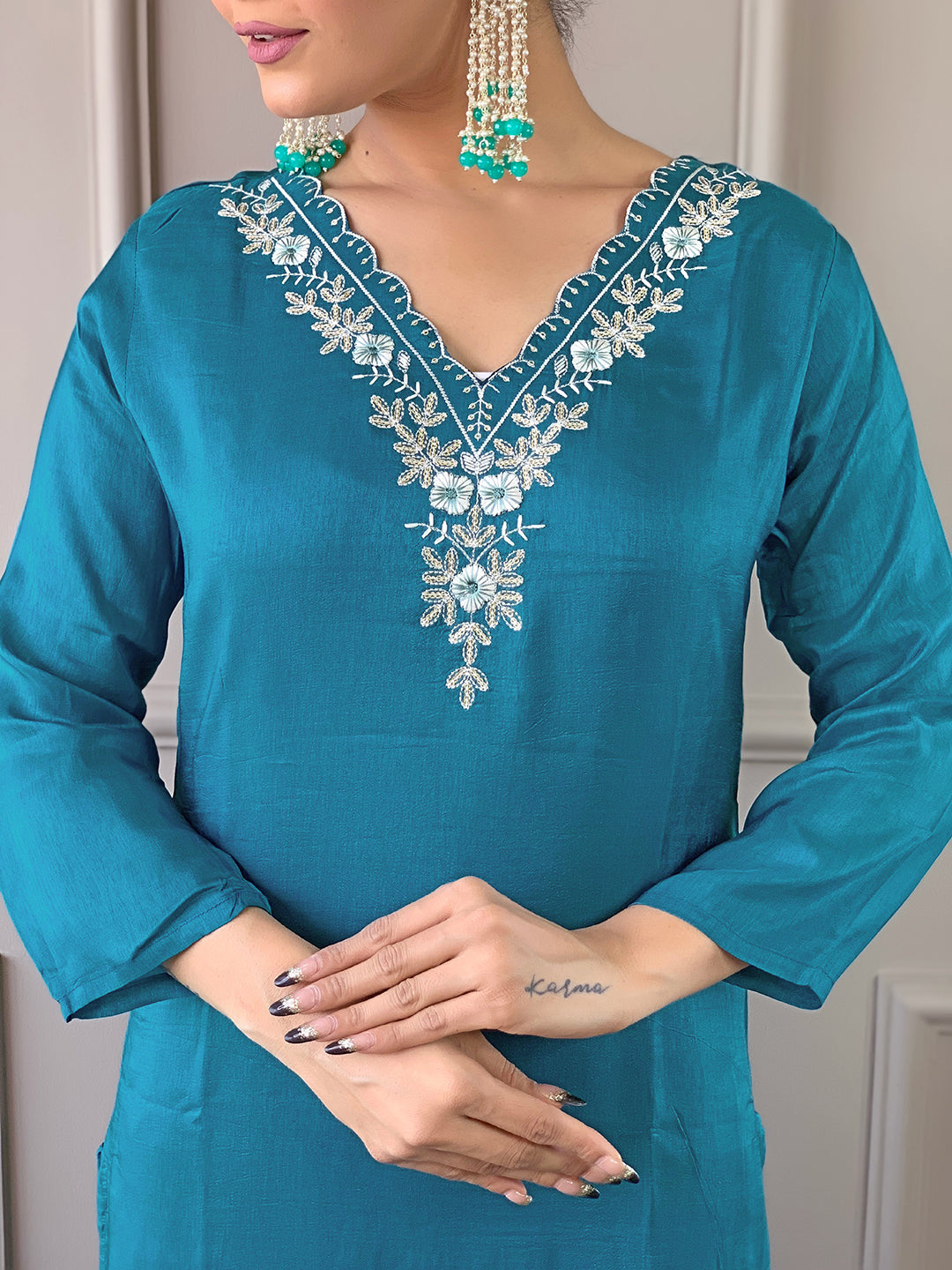 Rama Premium Viscose Chanderi Embroidered Kurta Set with Dupatta