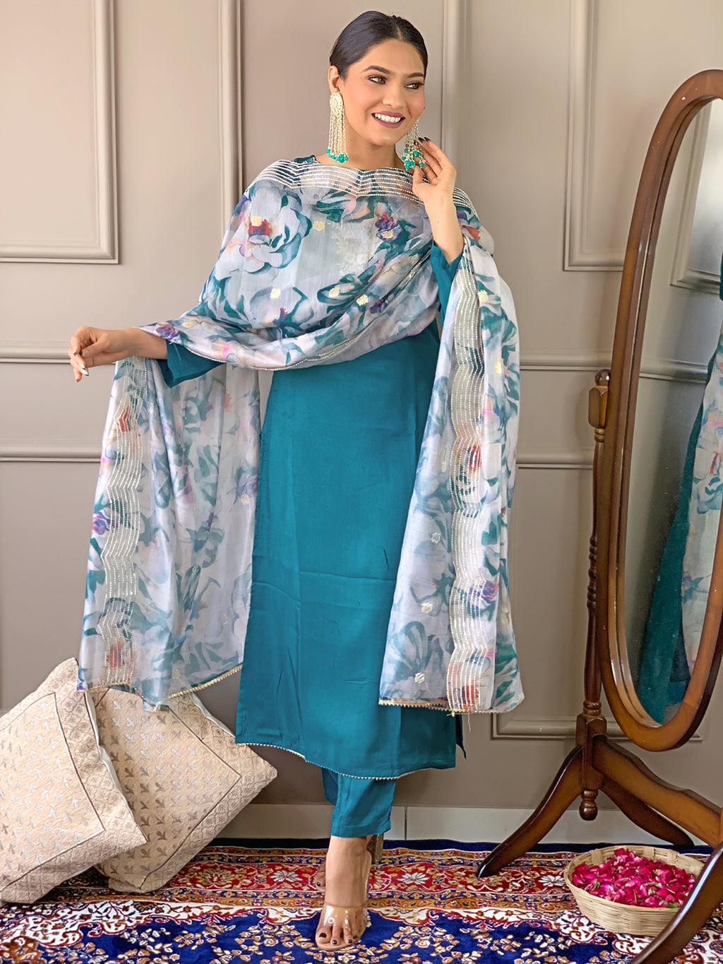 Rama Premium Viscose Chanderi Embroidered Kurta Set with Dupatta