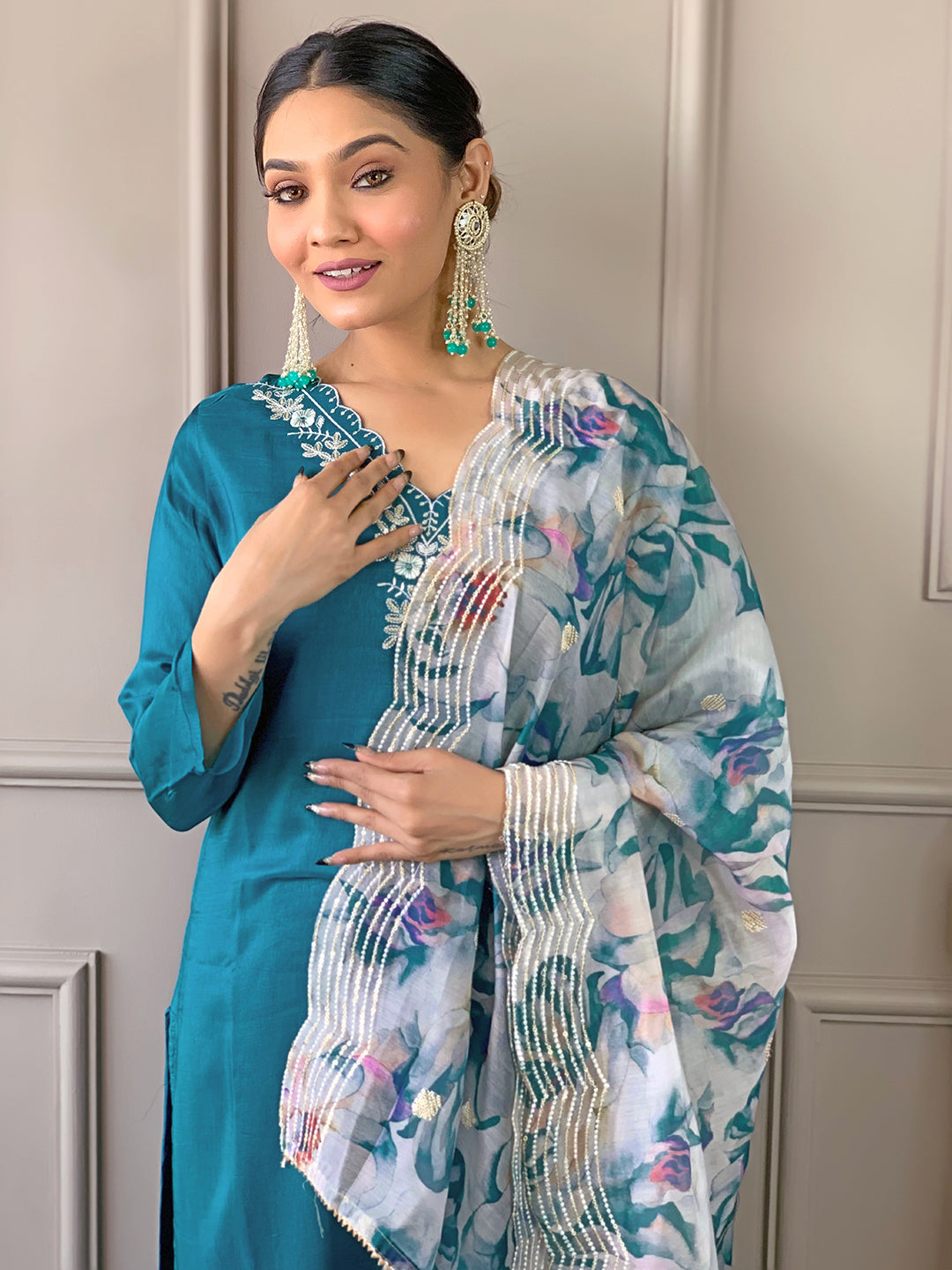 Rama Premium Viscose Chanderi Embroidered Kurta Set with Dupatta