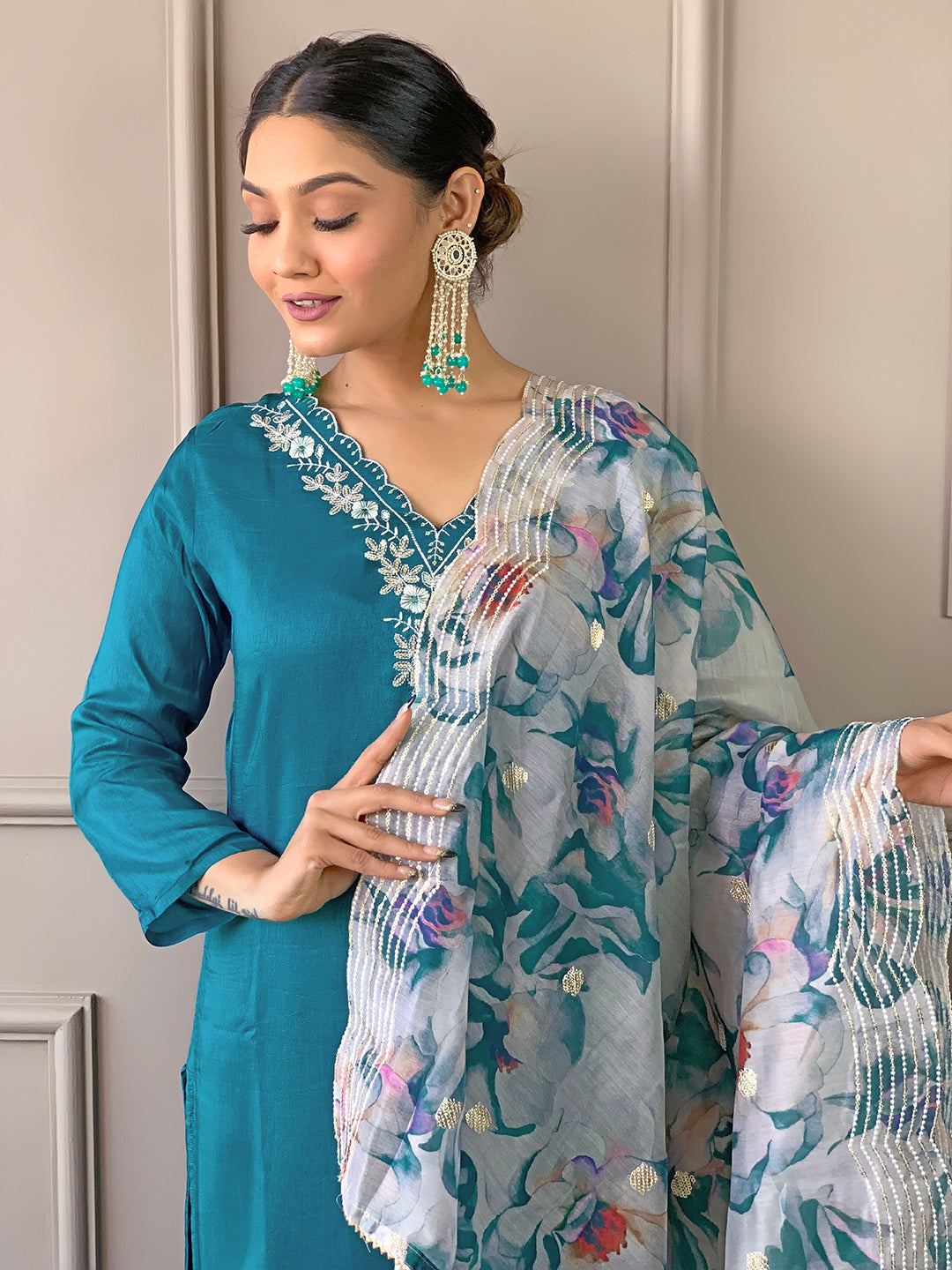 Yellow Premium Viscose Chanderi Embroidered Kurta Set with Dupatta