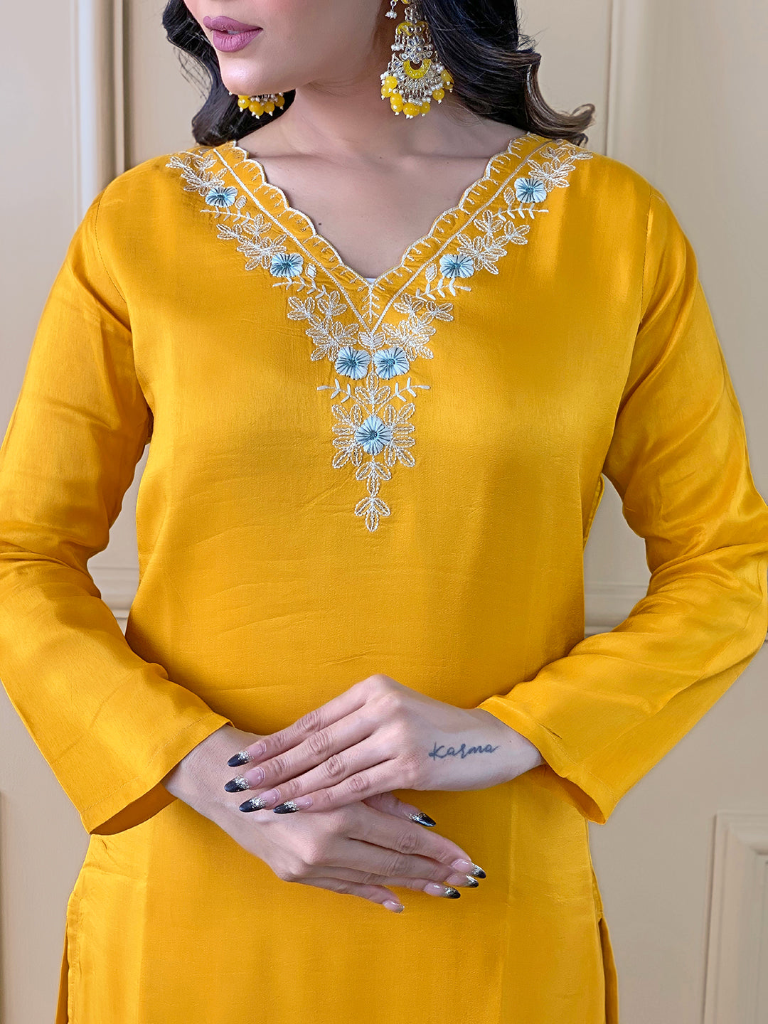 Yellow Premium Viscose Chanderi Embroidered Kurta Set with Dupatta