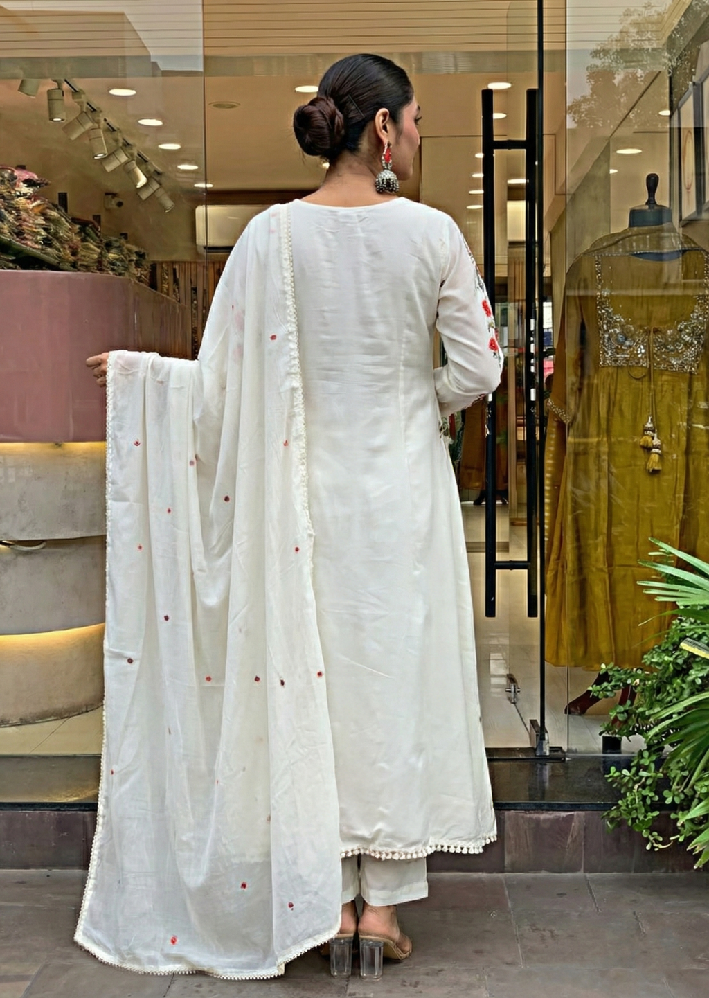 Off White Embroidered Chanderi Silk Kurta Set