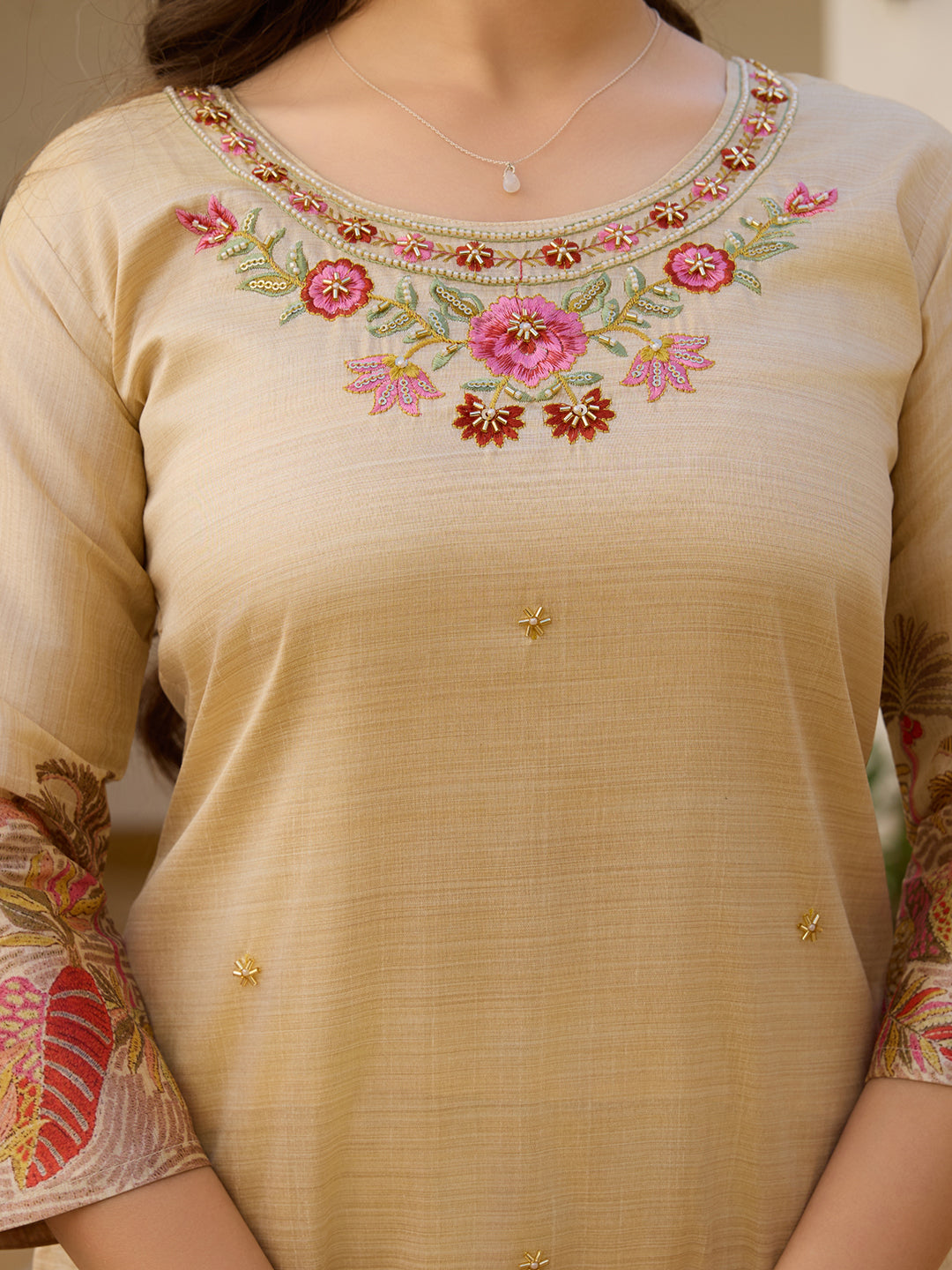 Chiku Premium Viscose Assam Slik Embroidered Kurta Set with Dupatta