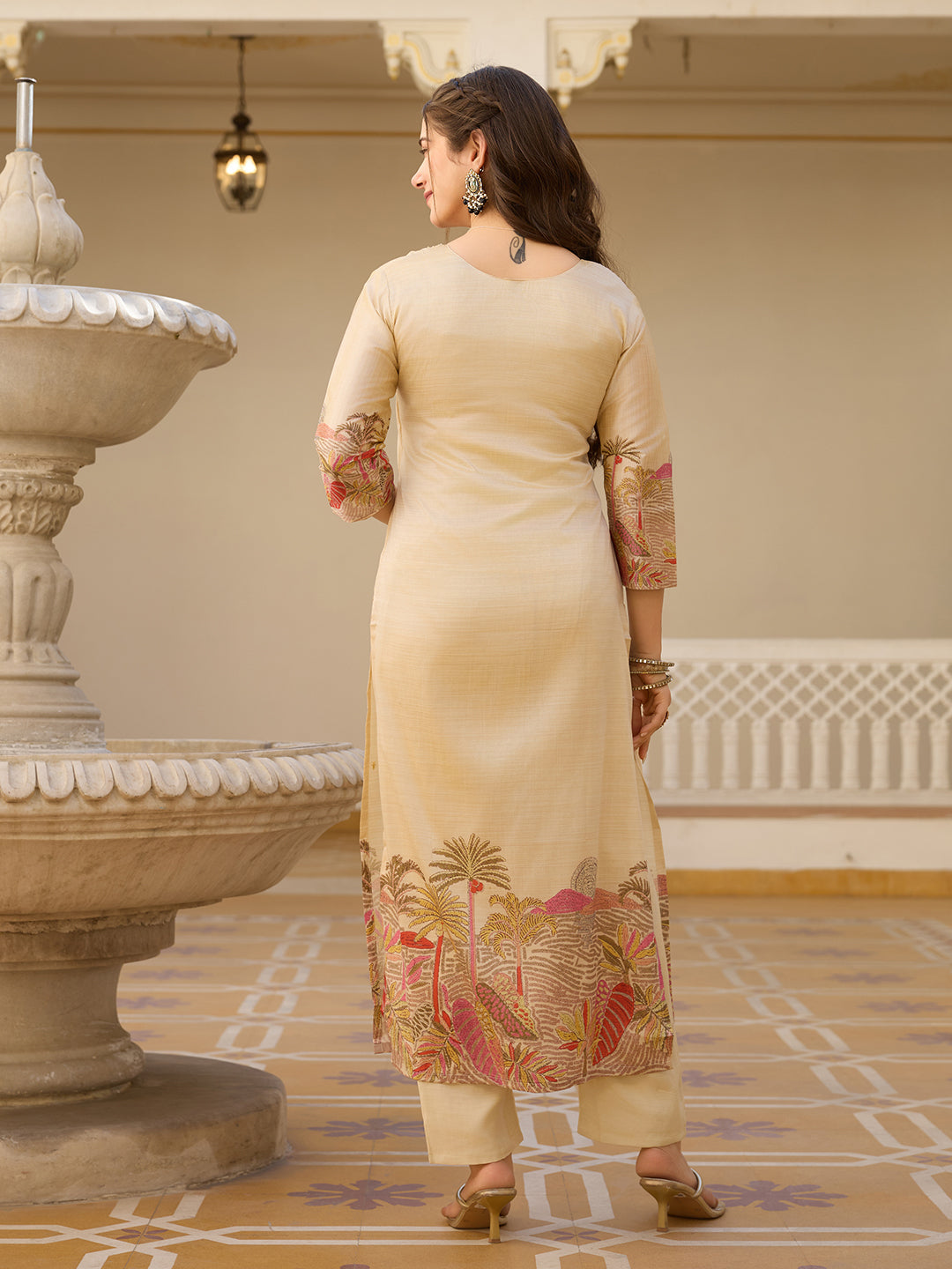 Chiku Premium Viscose Assam Slik Embroidered Kurta Set with Dupatta