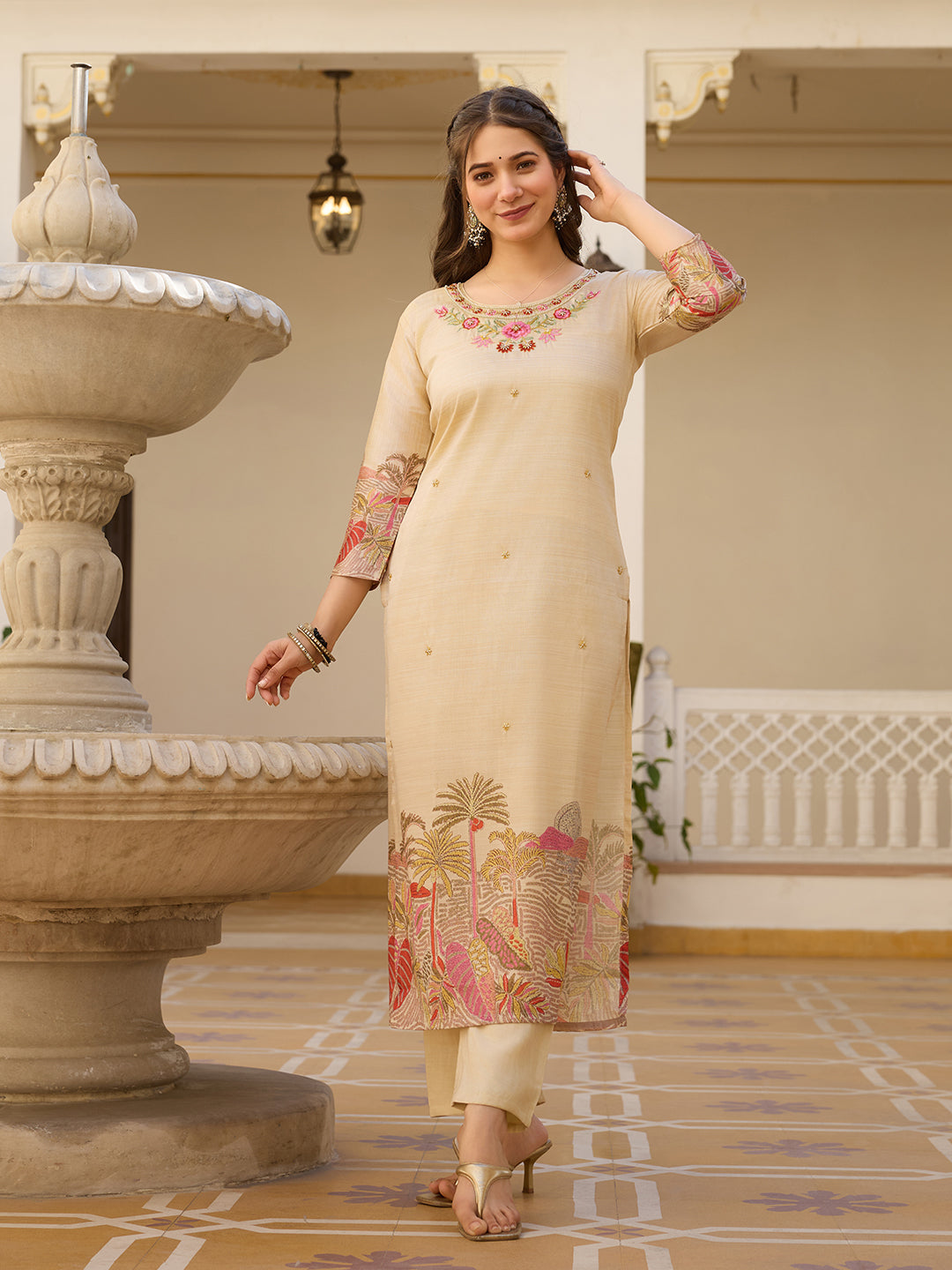 Chiku Premium Viscose Assam Slik Embroidered Kurta Set with Dupatta