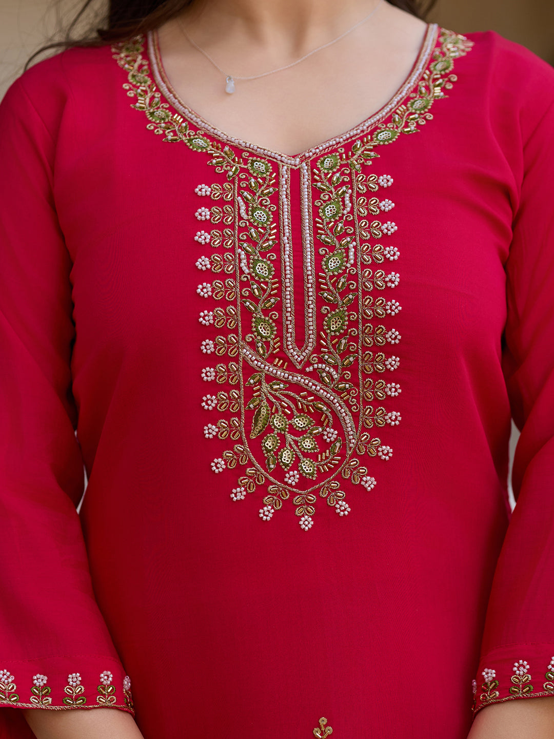Maroon Premium Viscose Chandari Embroidered Kurta Set with Dupatta