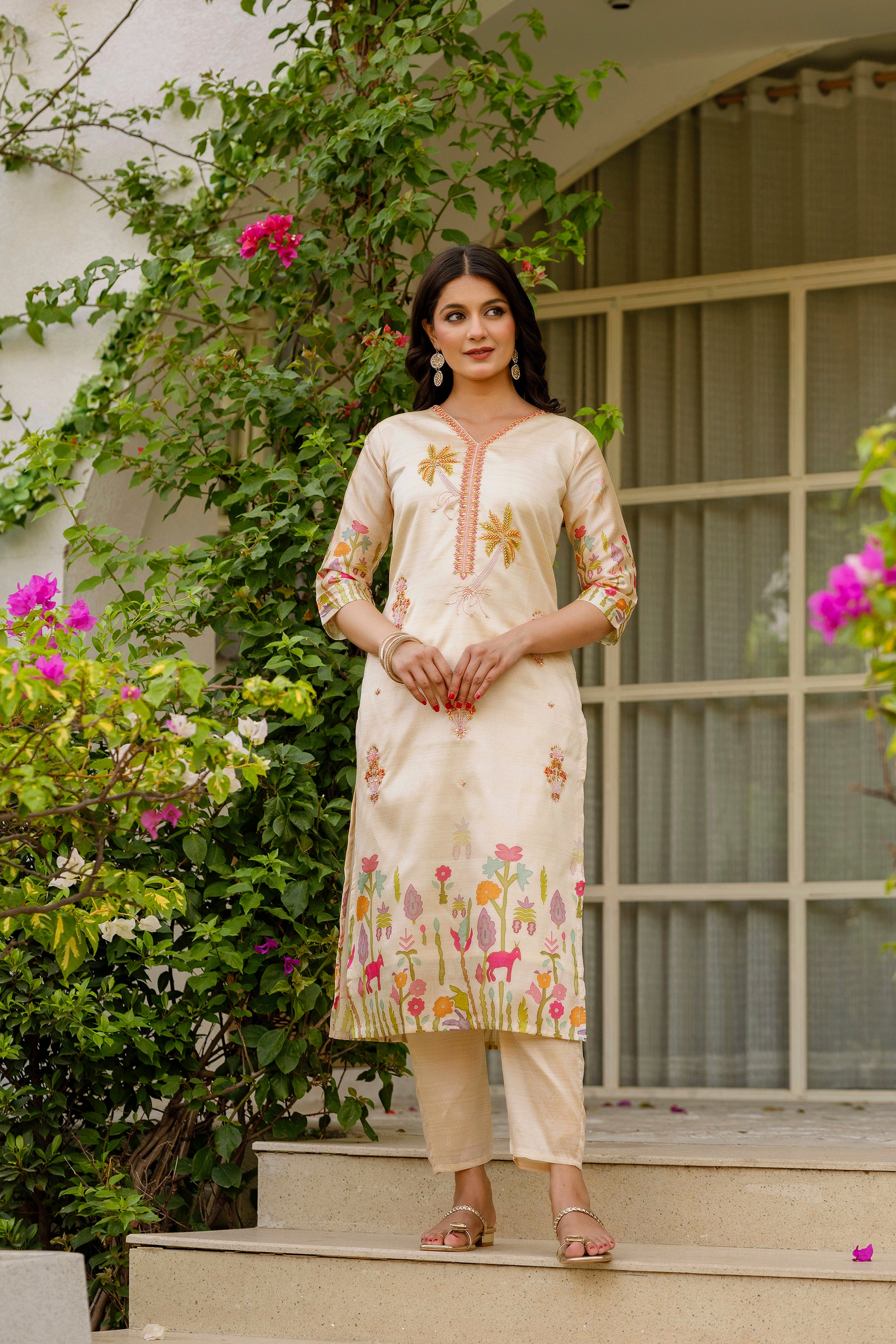 Off White Premium Viscose Assam Silk Embroidered Kurta Set with Dupatta