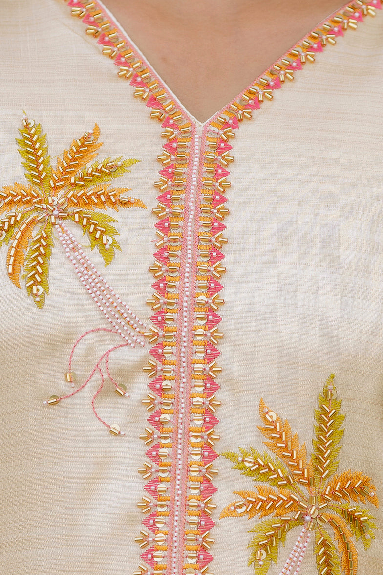 Off White Premium Viscose Assam Silk Embroidered Kurta Set with Dupatta