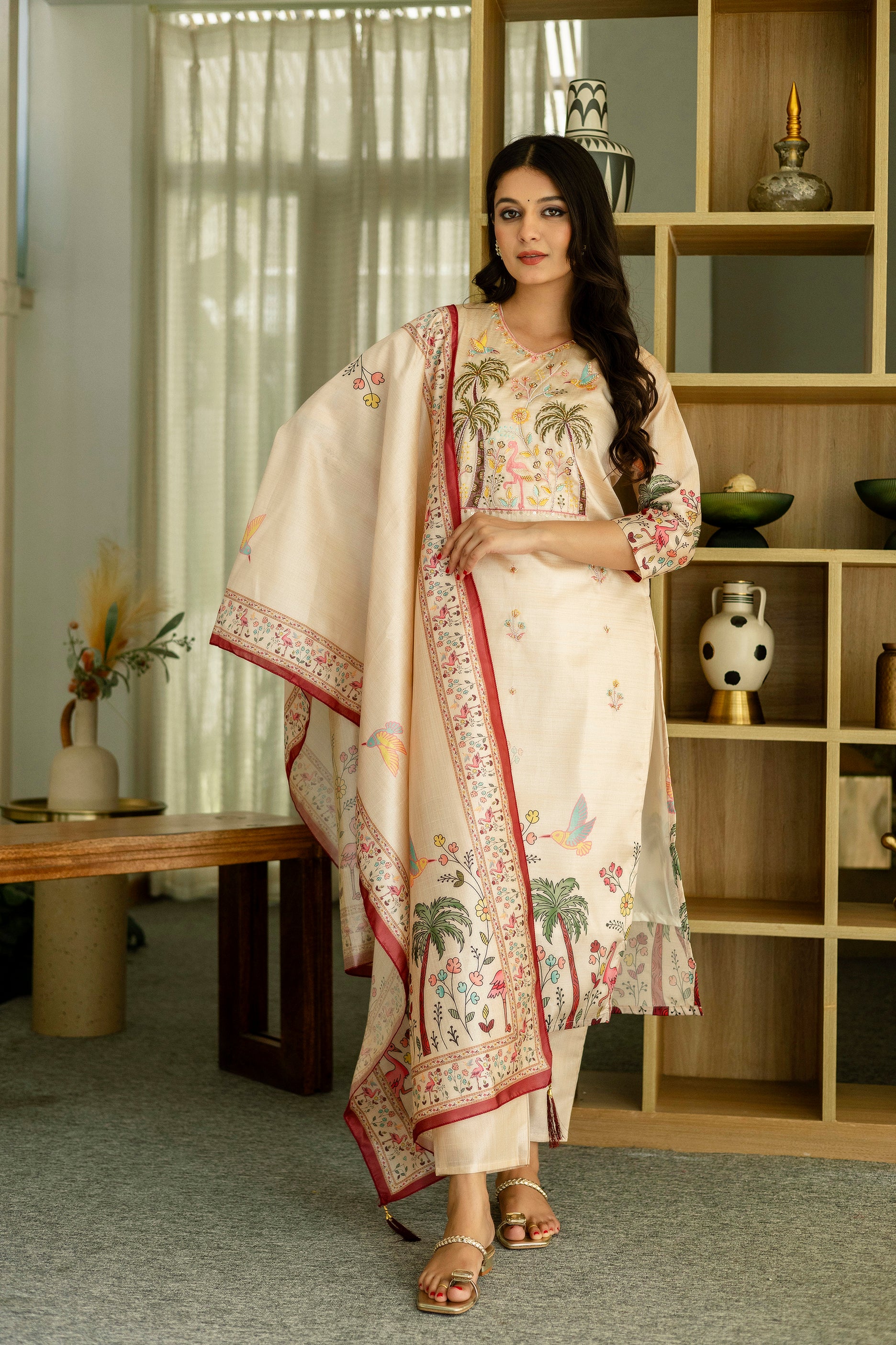 White Premium Viscose Assam Slik Embroidered Kurta Set with Dupatta