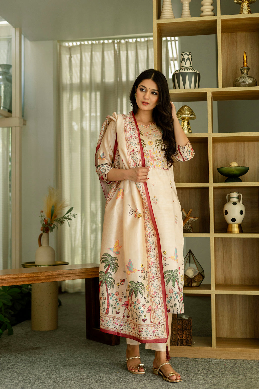 White Premium Viscose Assam Slik Embroidered Kurta Set with Dupatta