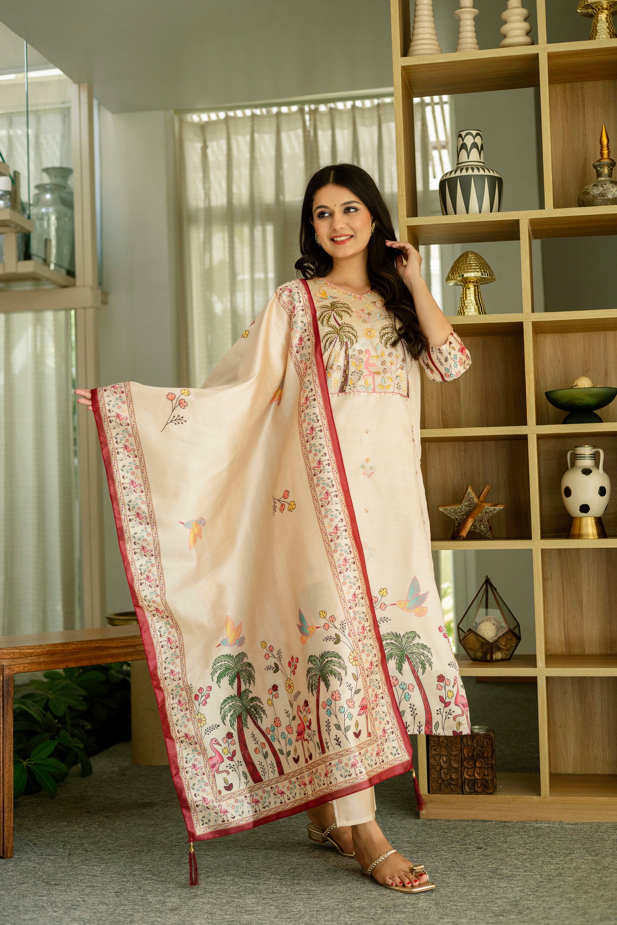 White Premium Viscose Assam Slik Embroidered Kurta Set with Dupatta