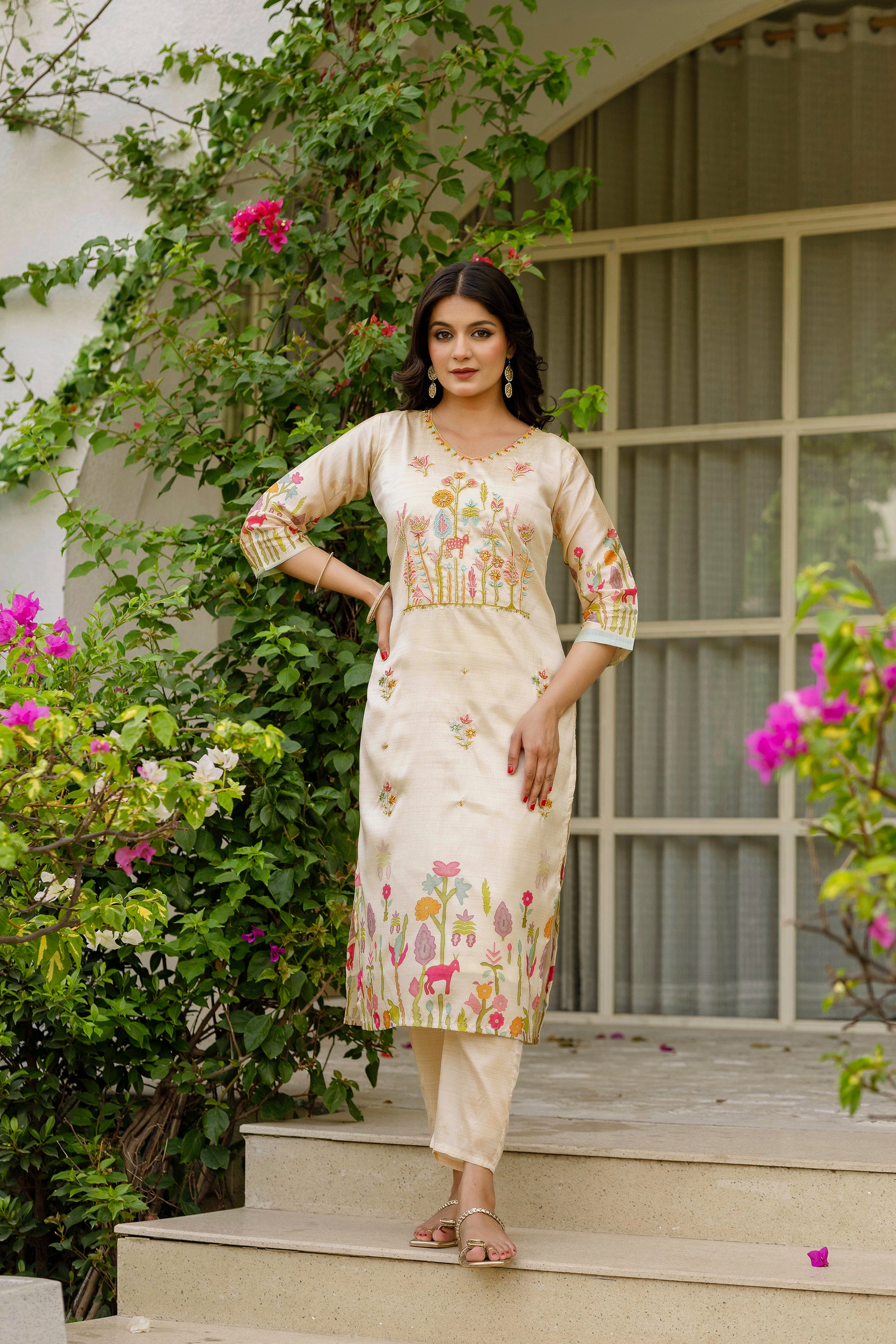 White Elegant Viscose Assam Slik Embroidered Kurta Set with Dupatta