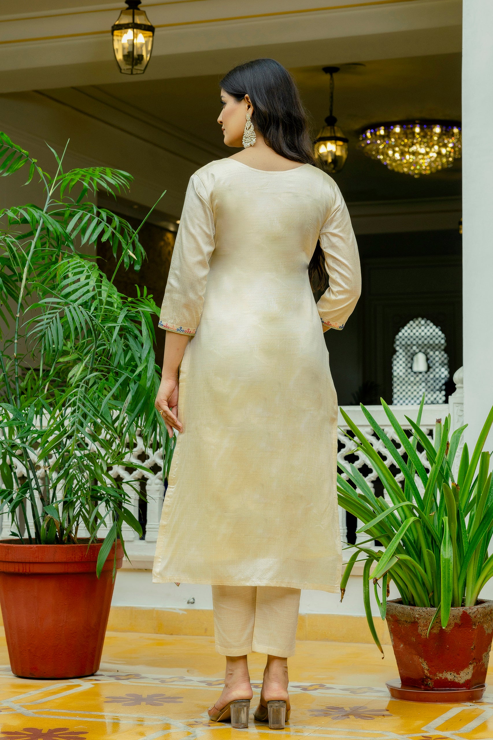 Rust White Elegant Viscose Assam Slik Embroidered Kurta Set with Dupatta