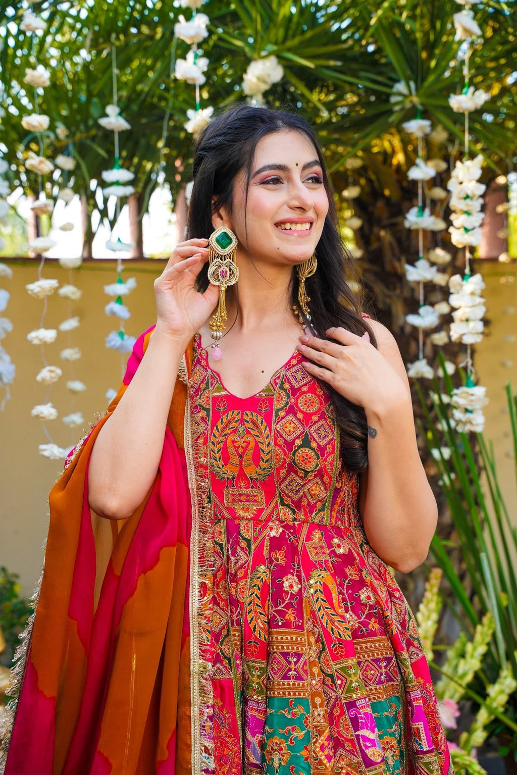 Red Jimmy Organza Silk Anarkali Gown with Dupatta