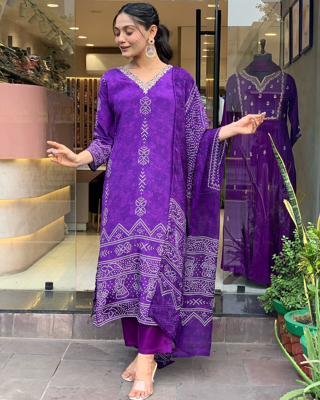 Royal Purple Embroidered Kurta Set | French Crepe with Chinon Dupatta