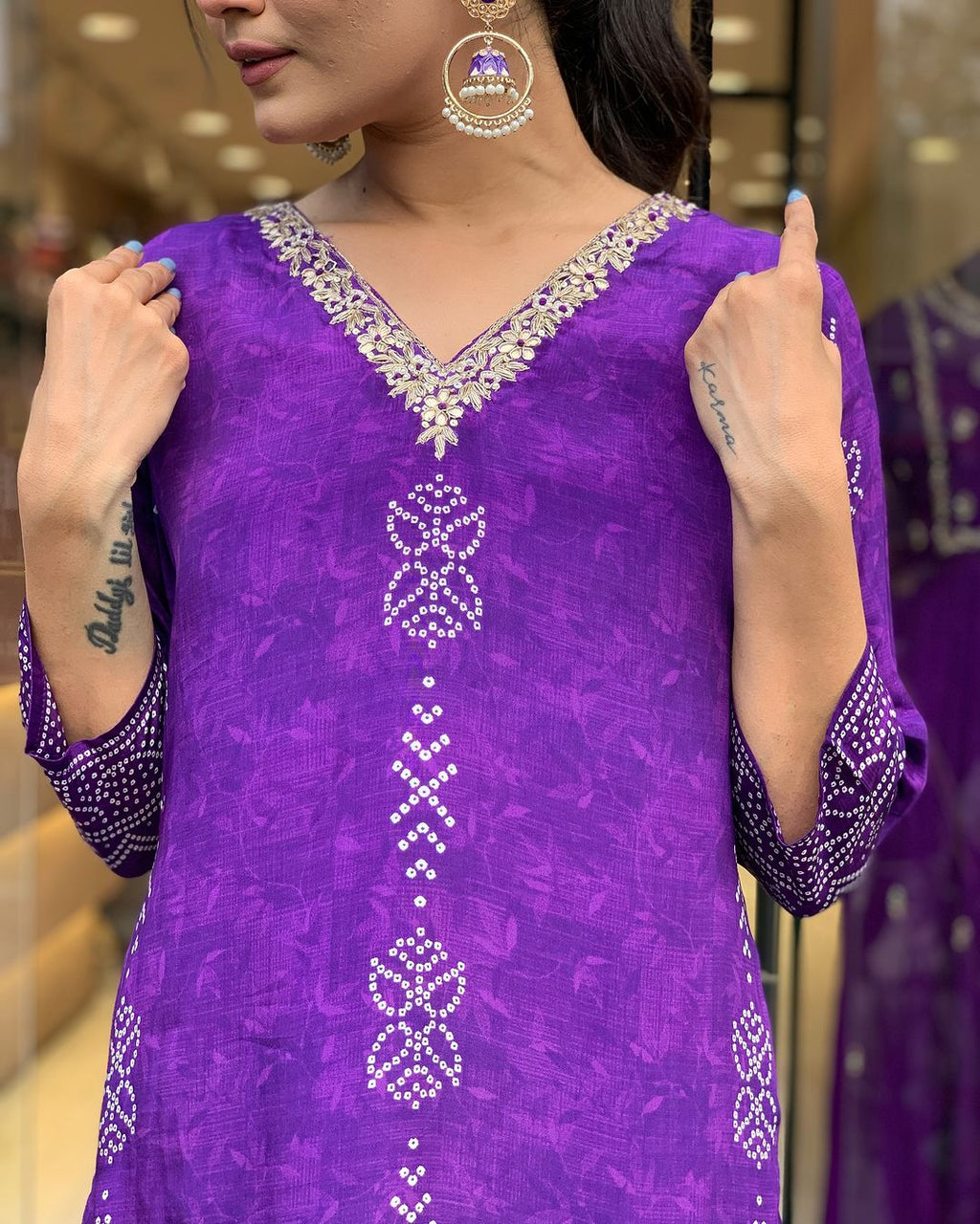 Royal Purple Embroidered Kurta Set | French Crepe with Chinon Dupatta