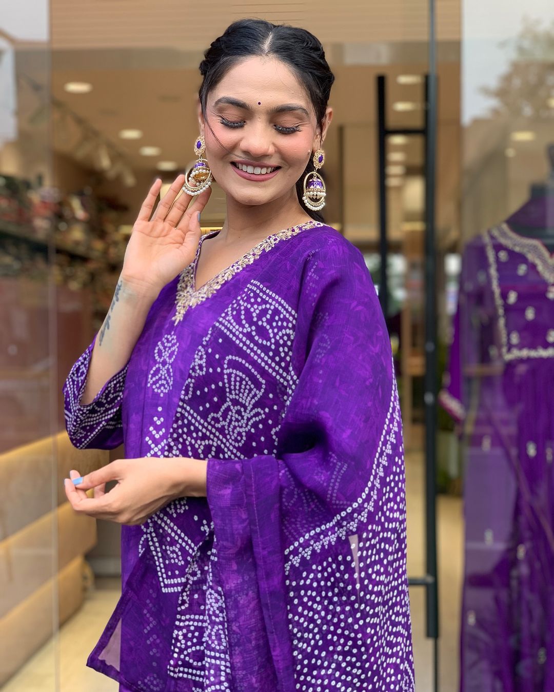 Royal Purple Embroidered Kurta Set | French Crepe with Chinon Dupatta