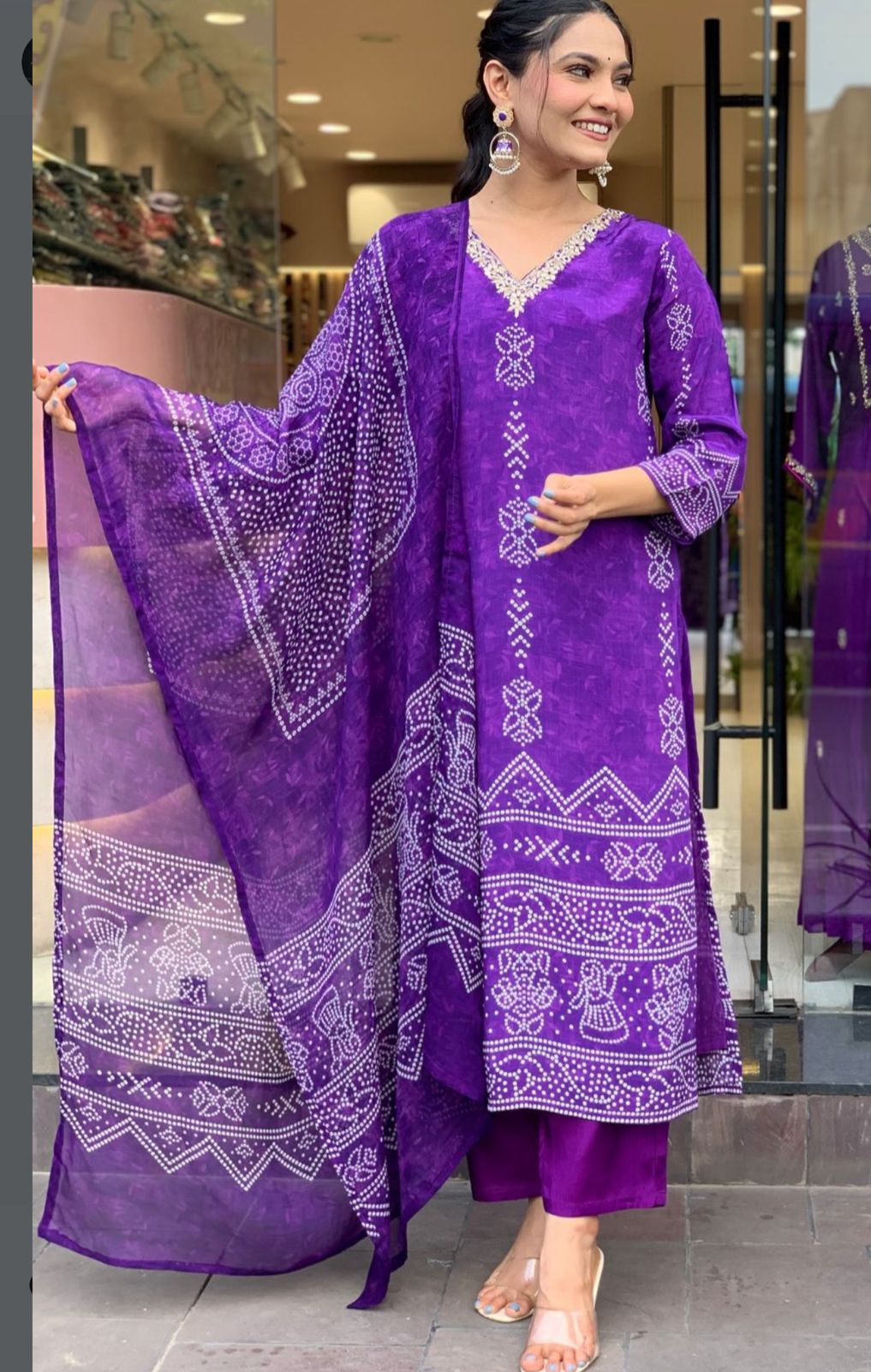 Royal Purple Embroidered Kurta Set | French Crepe with Chinon Dupatta