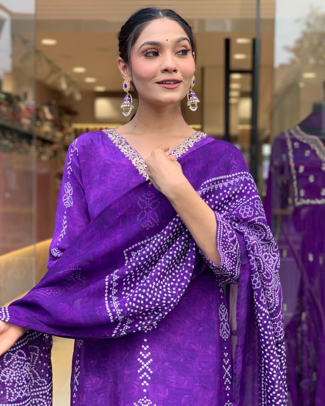 Royal Purple Embroidered Kurta Set | French Crepe with Chinon Dupatta