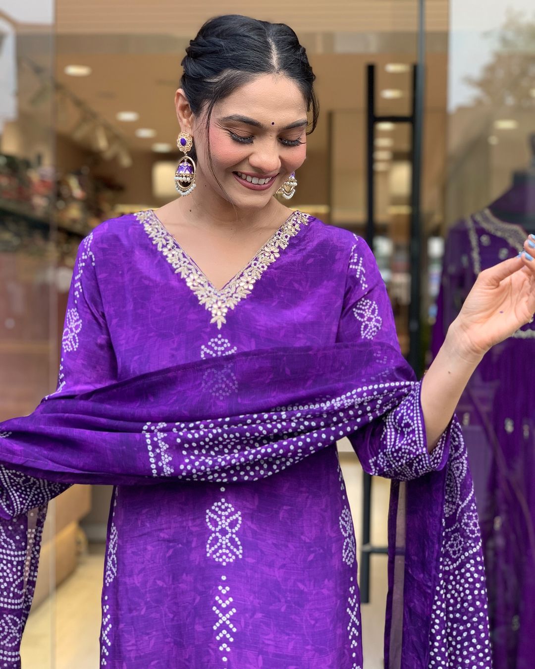Royal Purple Embroidered Kurta Set | French Crepe with Chinon Dupatta