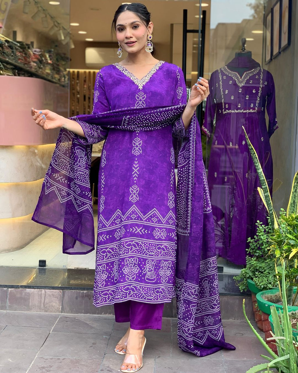 Royal Purple Embroidered Kurta Set | French Crepe with Chinon Dupatta
