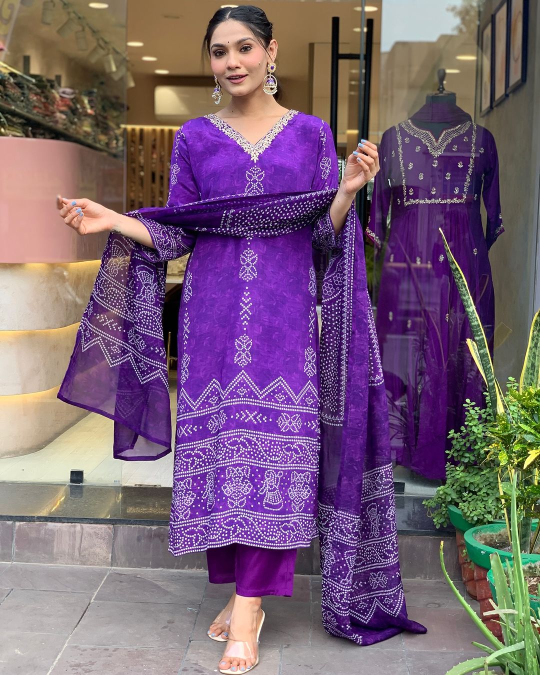 Royal Purple Embroidered Kurta Set | French Crepe with Chinon Dupatta