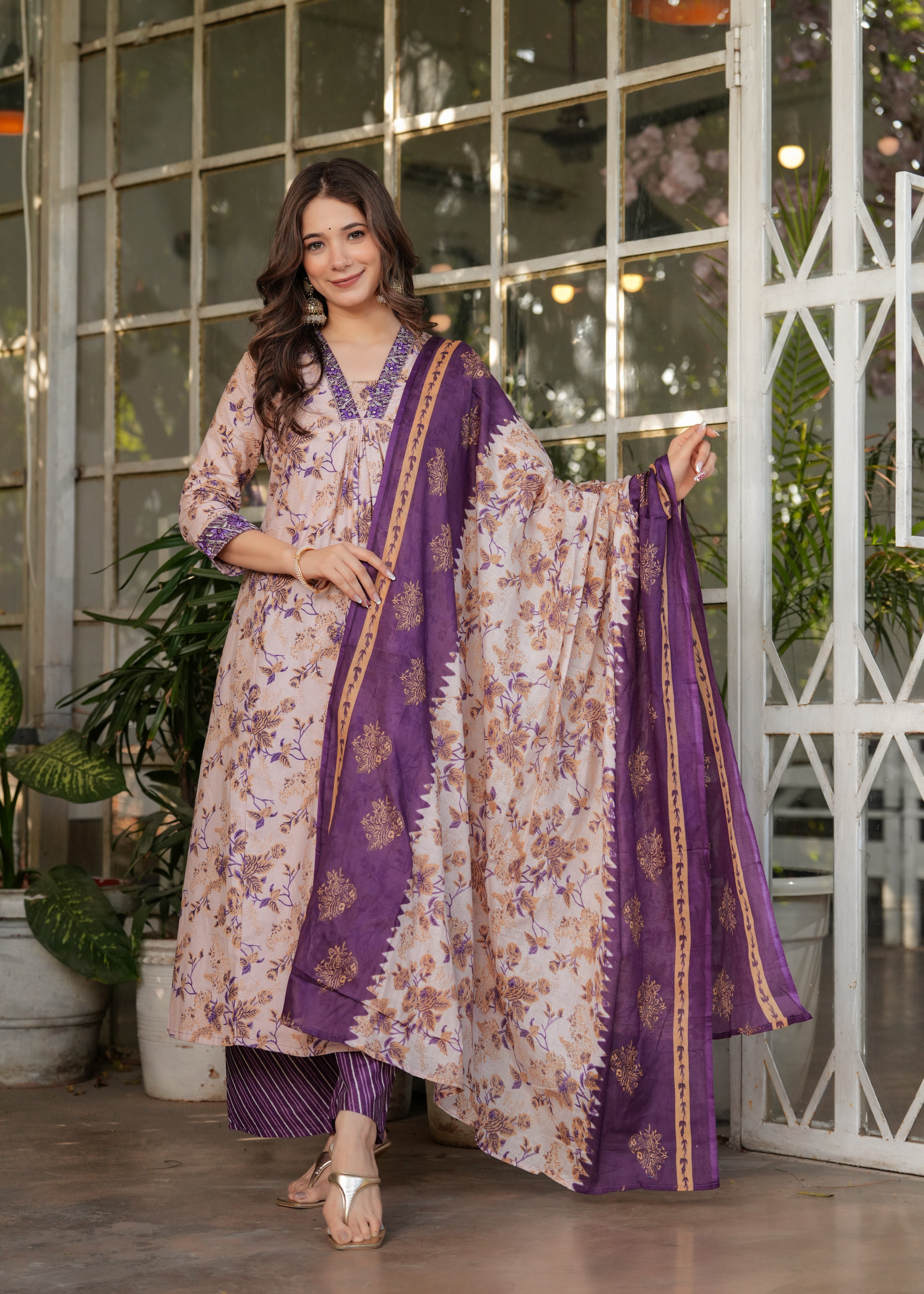 Cream Elegant Pure Cotton Kurta Set with Dupatta