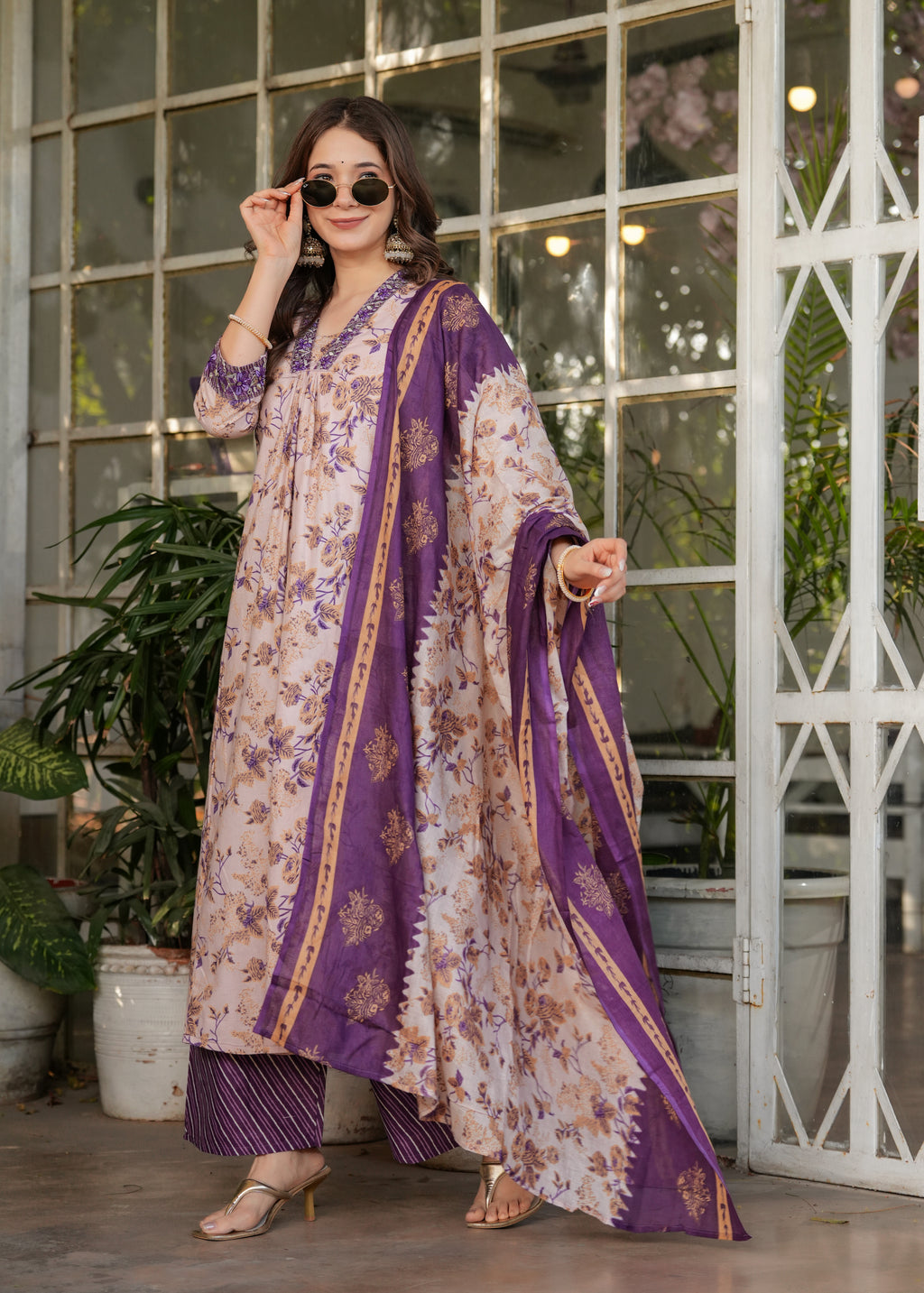 Cream Elegant Pure Cotton Kurta Set with Dupatta
