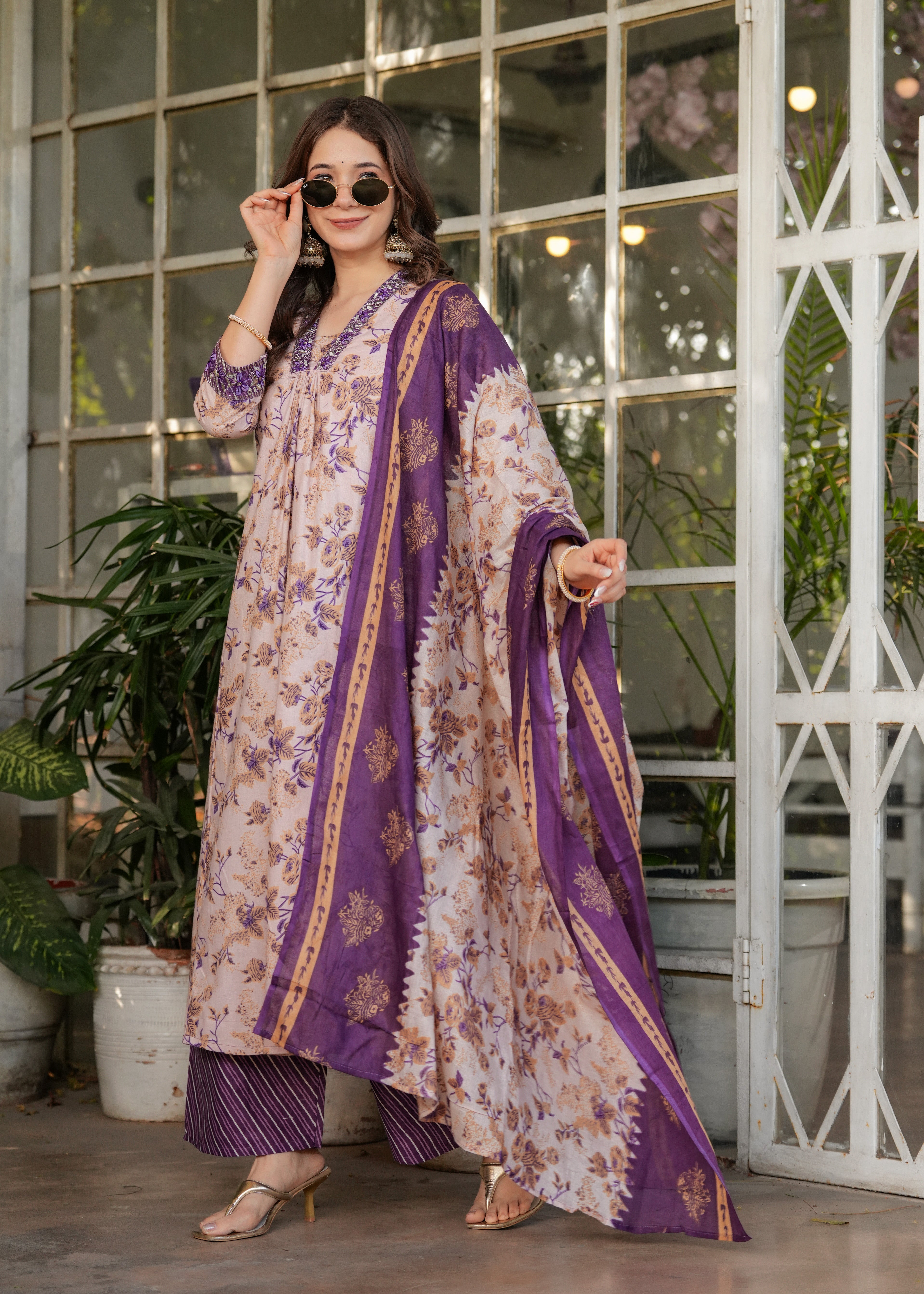 Cream Elegant Pure Cotton Kurta Set with Dupatta