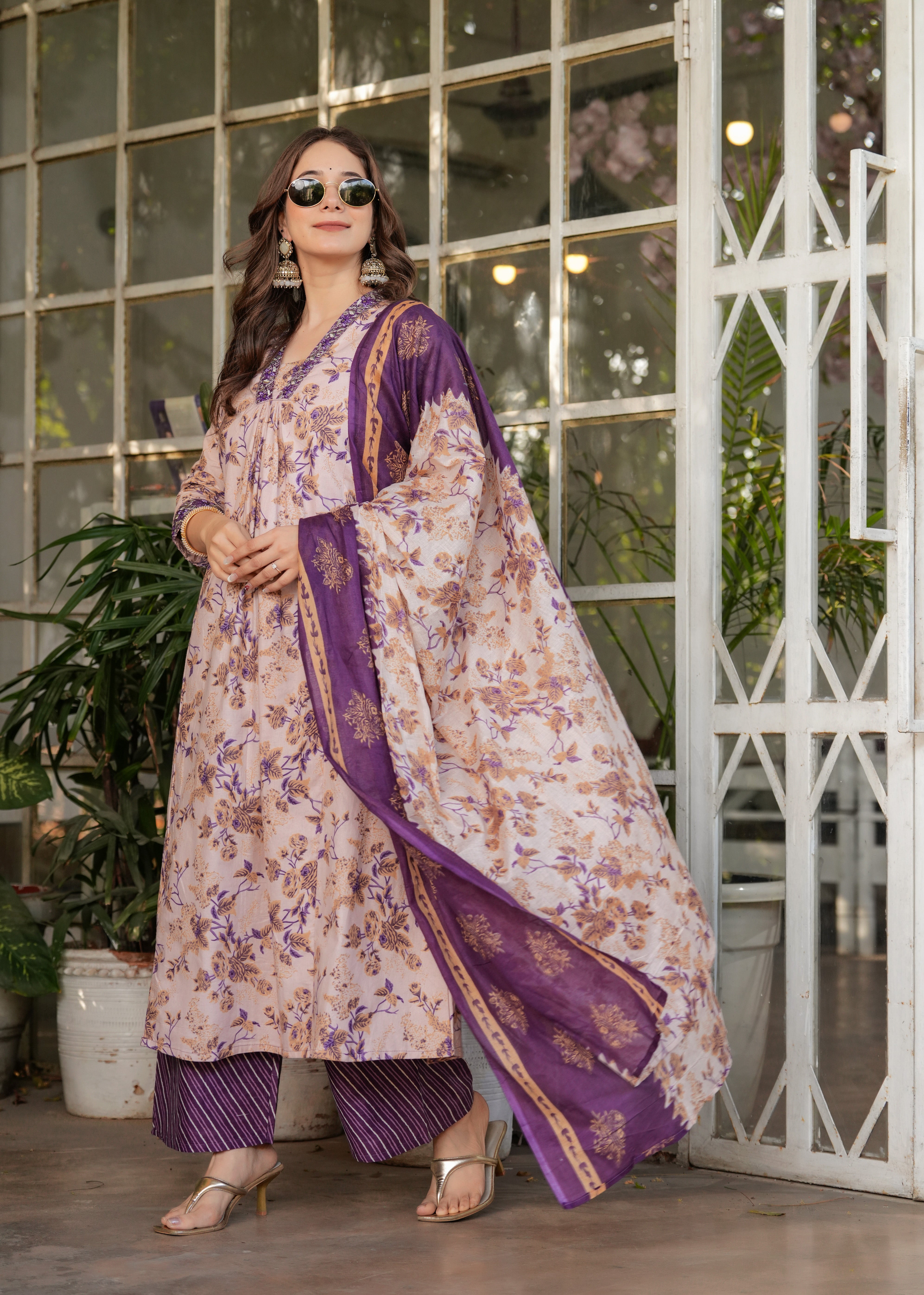 Cream Elegant Pure Cotton Kurta Set with Dupatta