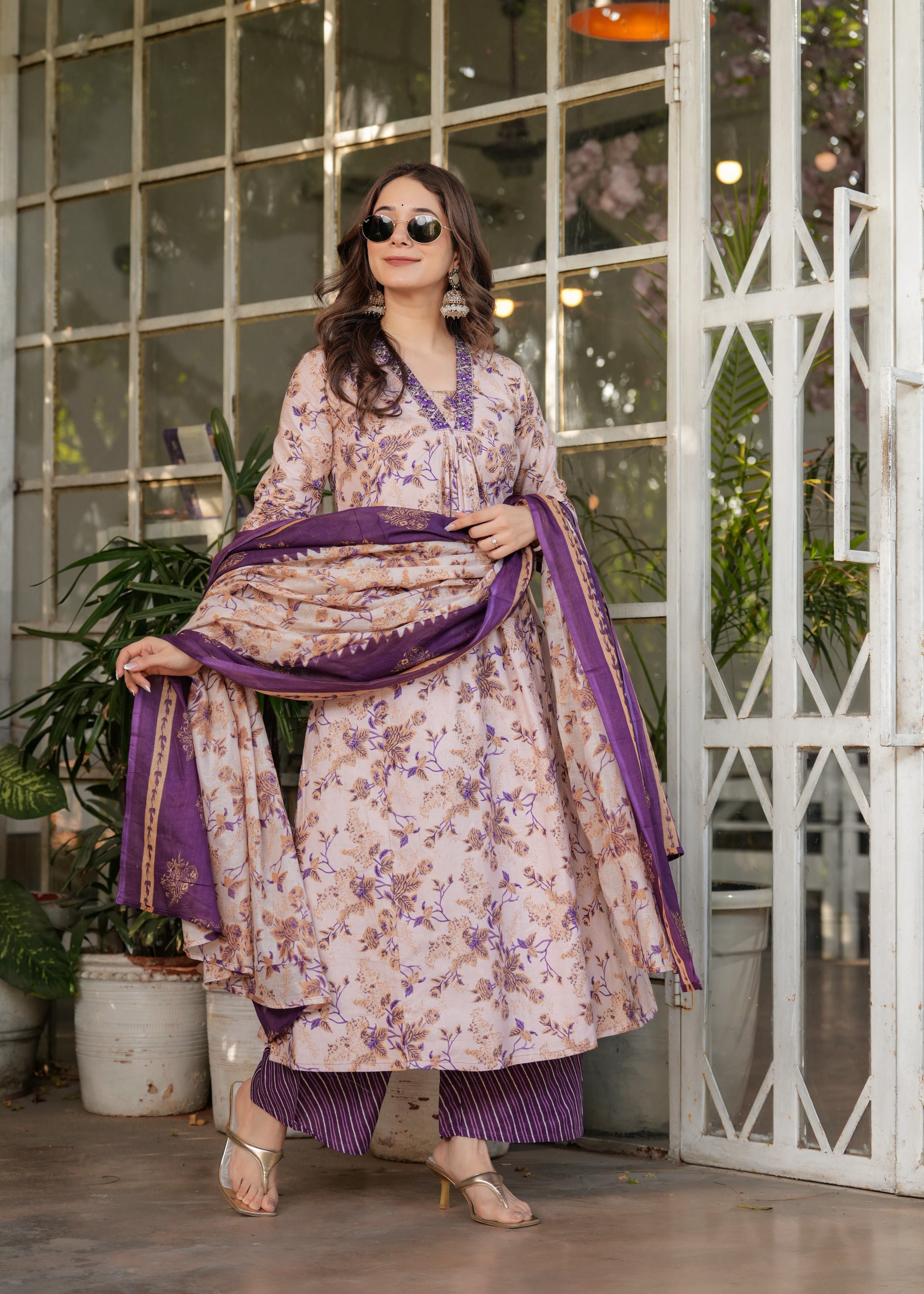 Cream Elegant Pure Cotton Kurta Set with Dupatta