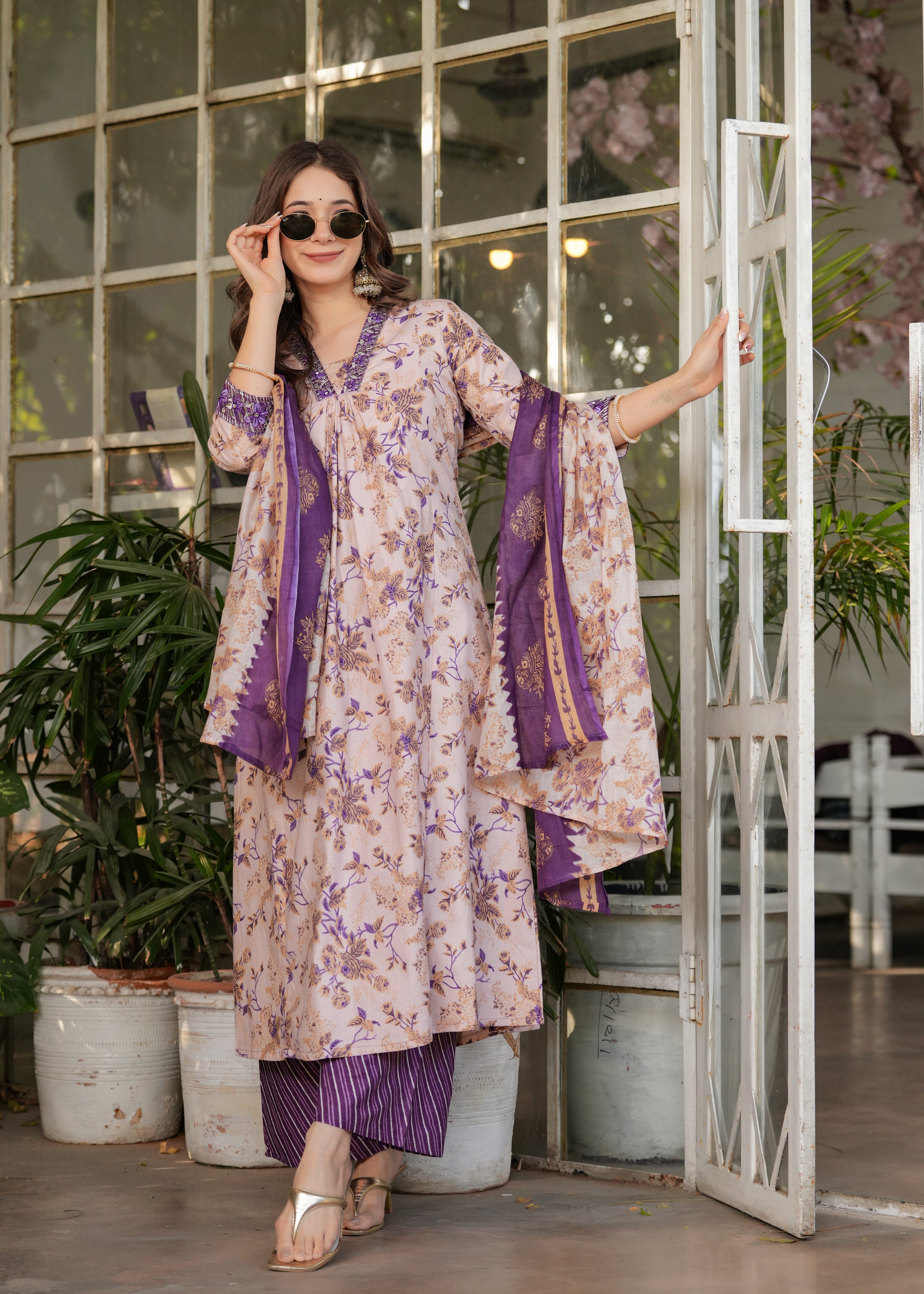 Cream Elegant Pure Cotton Kurta Set with Dupatta