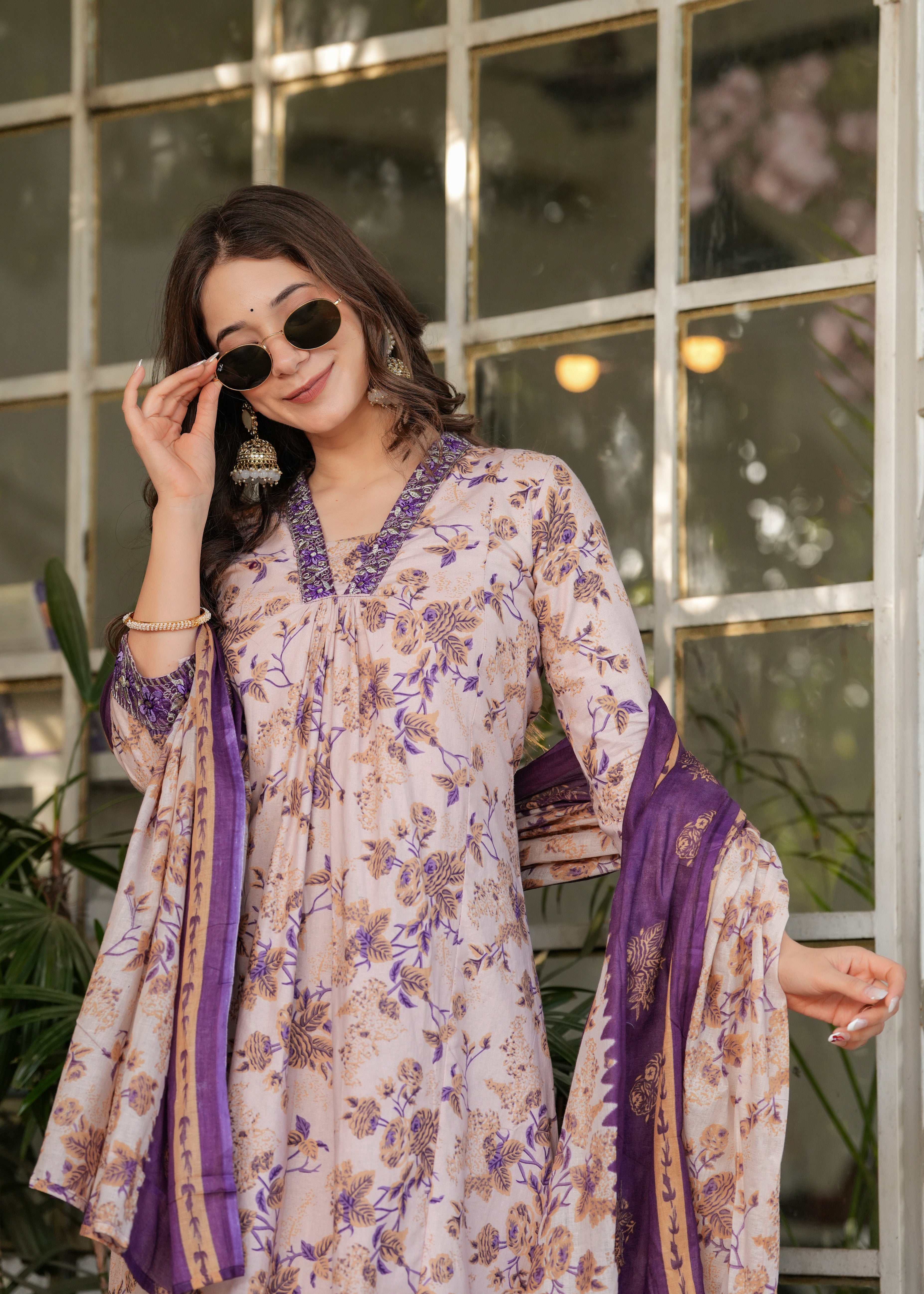 Cream Elegant Pure Cotton Kurta Set with Dupatta