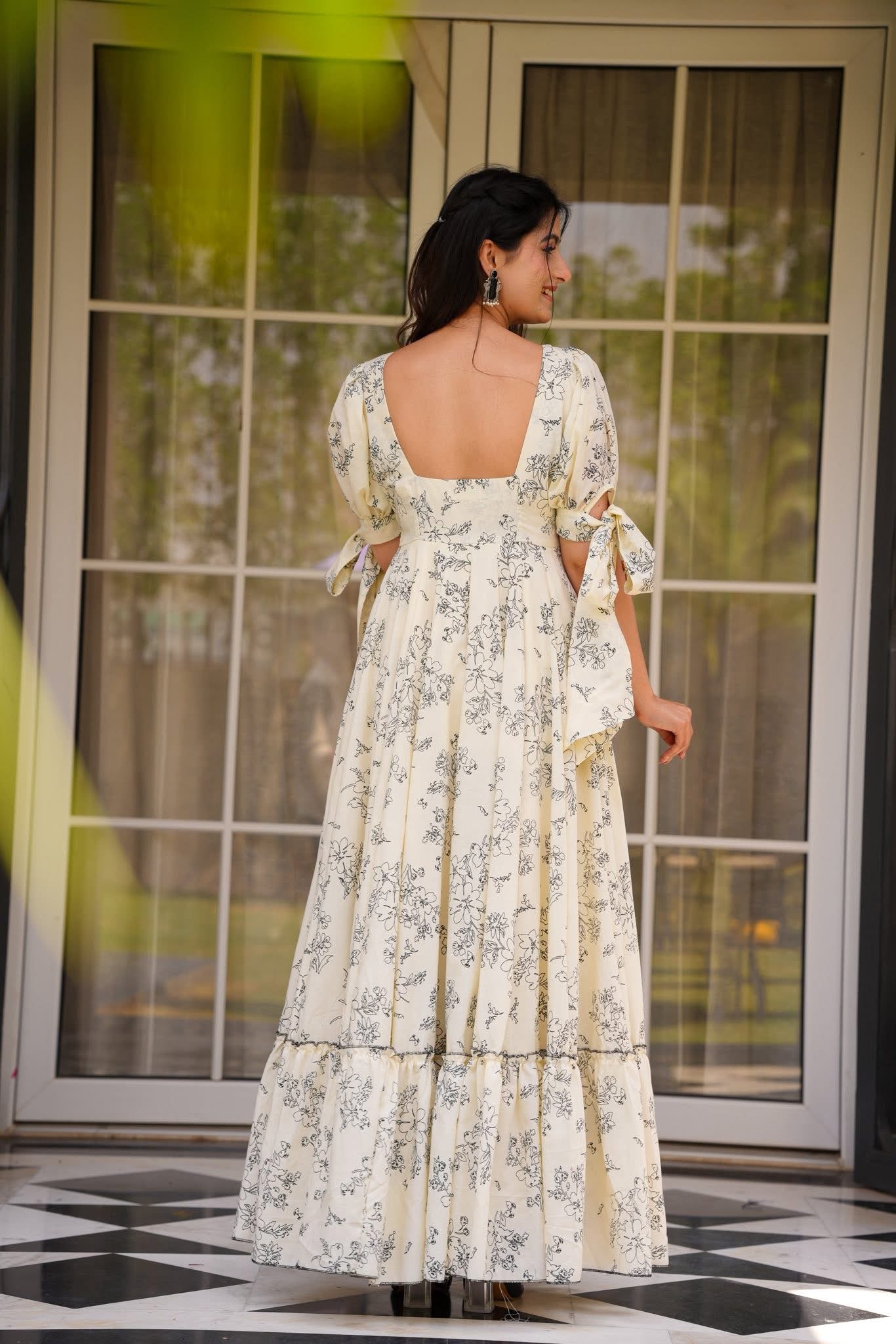 Cream Poly Rayon Readymade Western Gown
