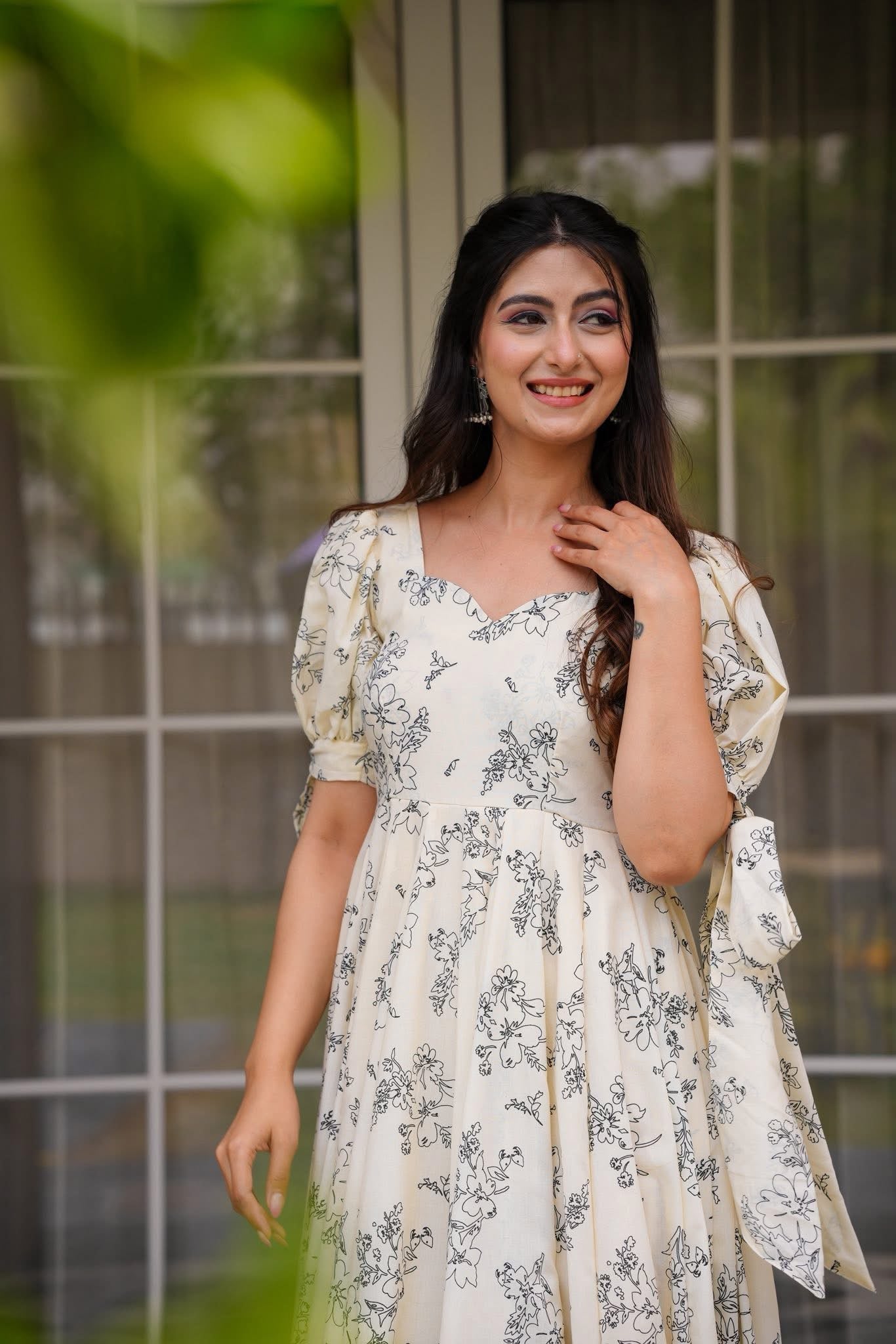 Cream Poly Rayon Readymade Western Gown